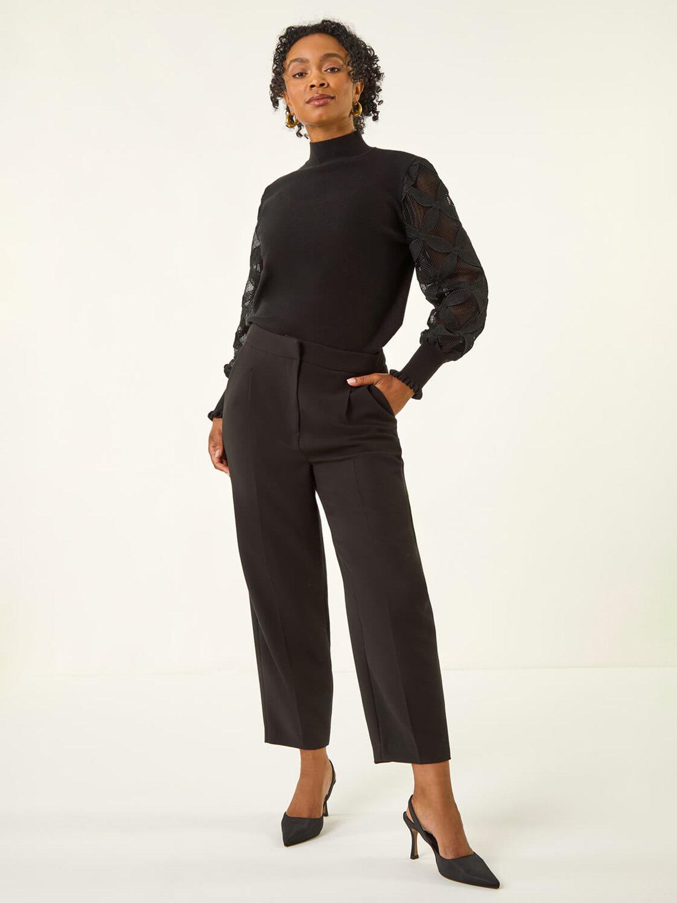  image of roman-petite-lace-sleeve-knit-jumper-black