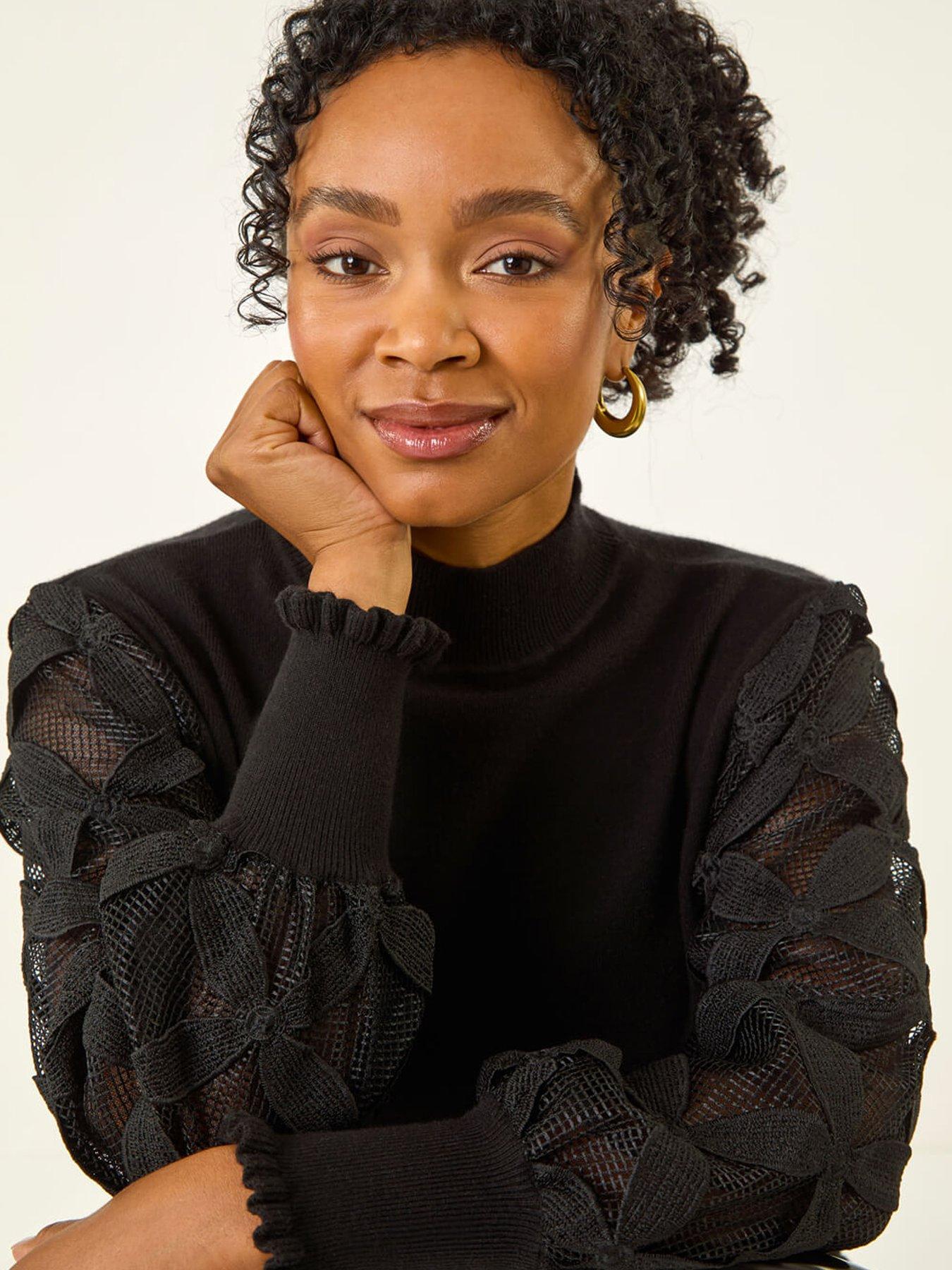  image of roman-petite-lace-sleeve-knit-jumper-black