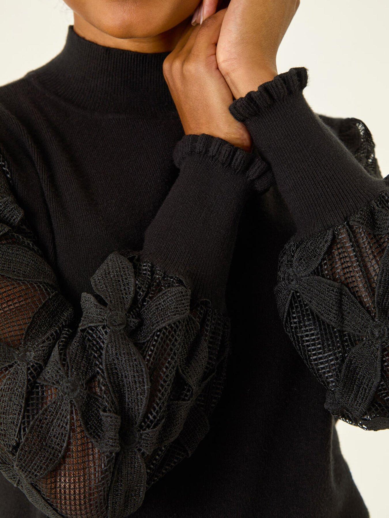  image of roman-petite-lace-sleeve-knit-jumper-black