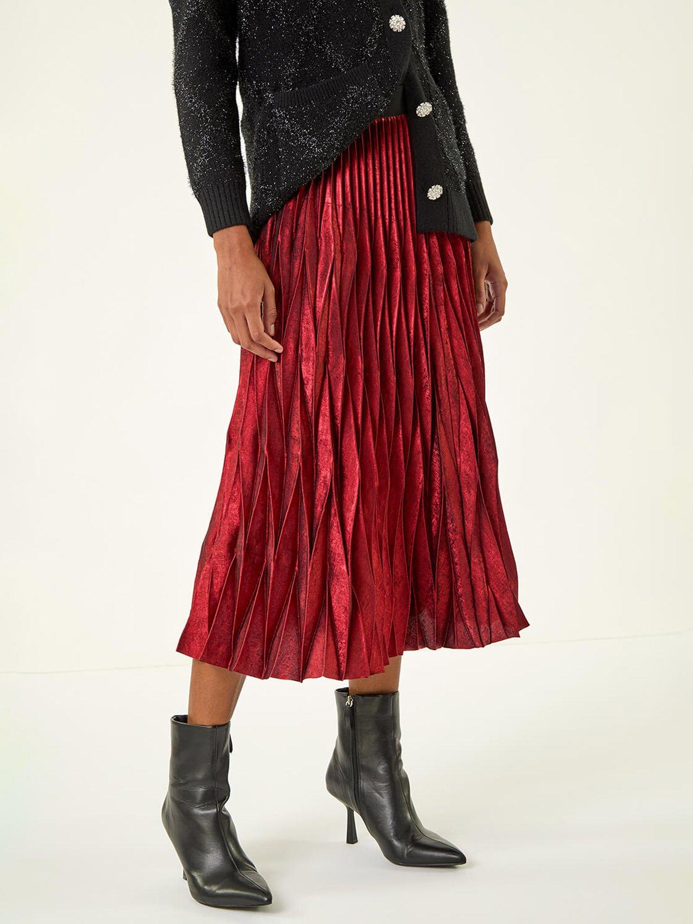  image of roman-foil-pleated-skirt-red
