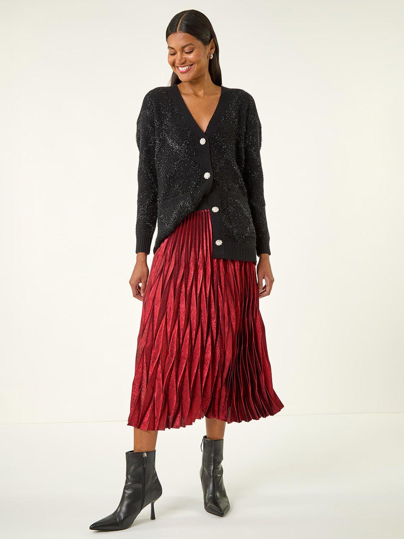  image of roman-foil-pleated-skirt-red