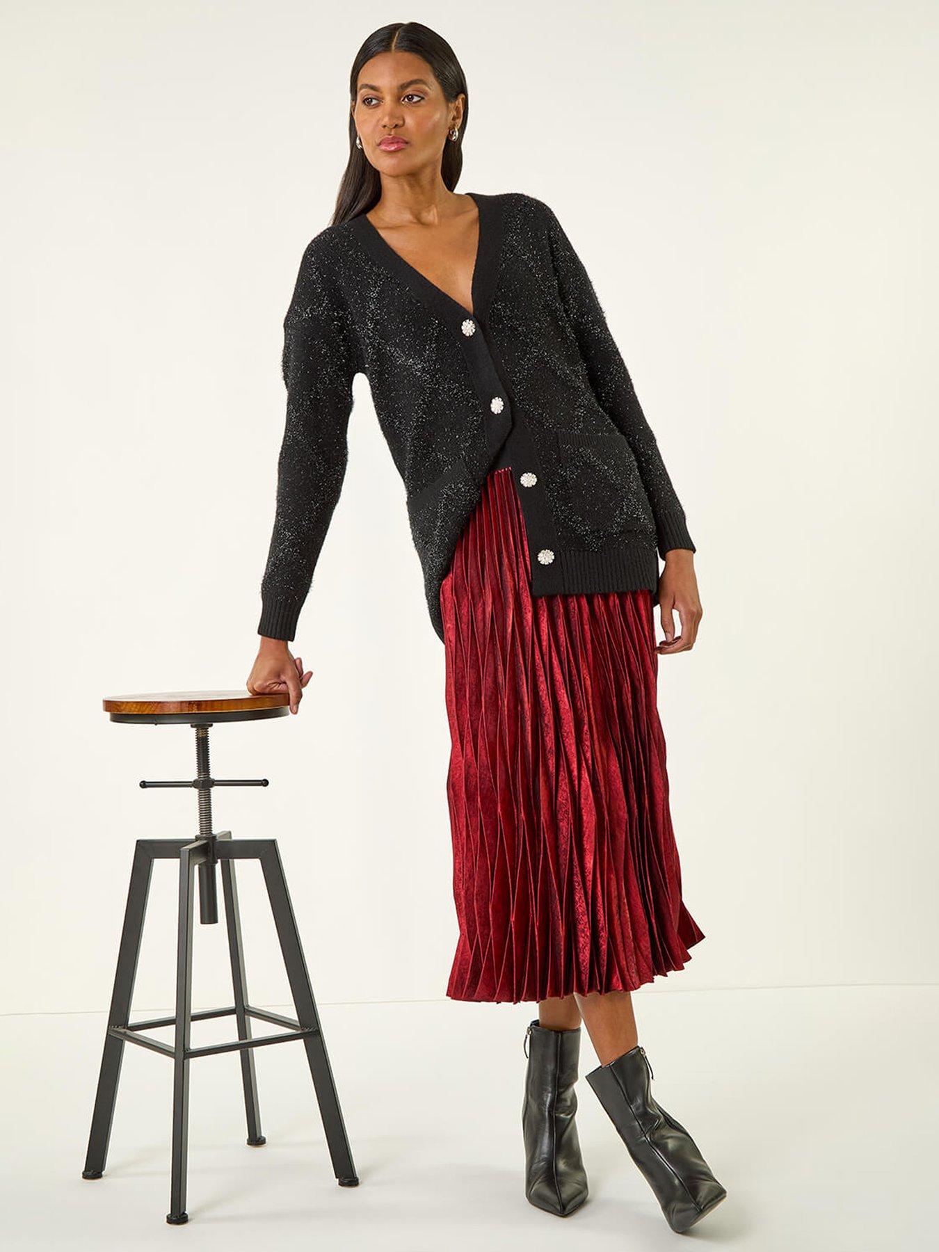  image of roman-foil-pleated-skirt-red
