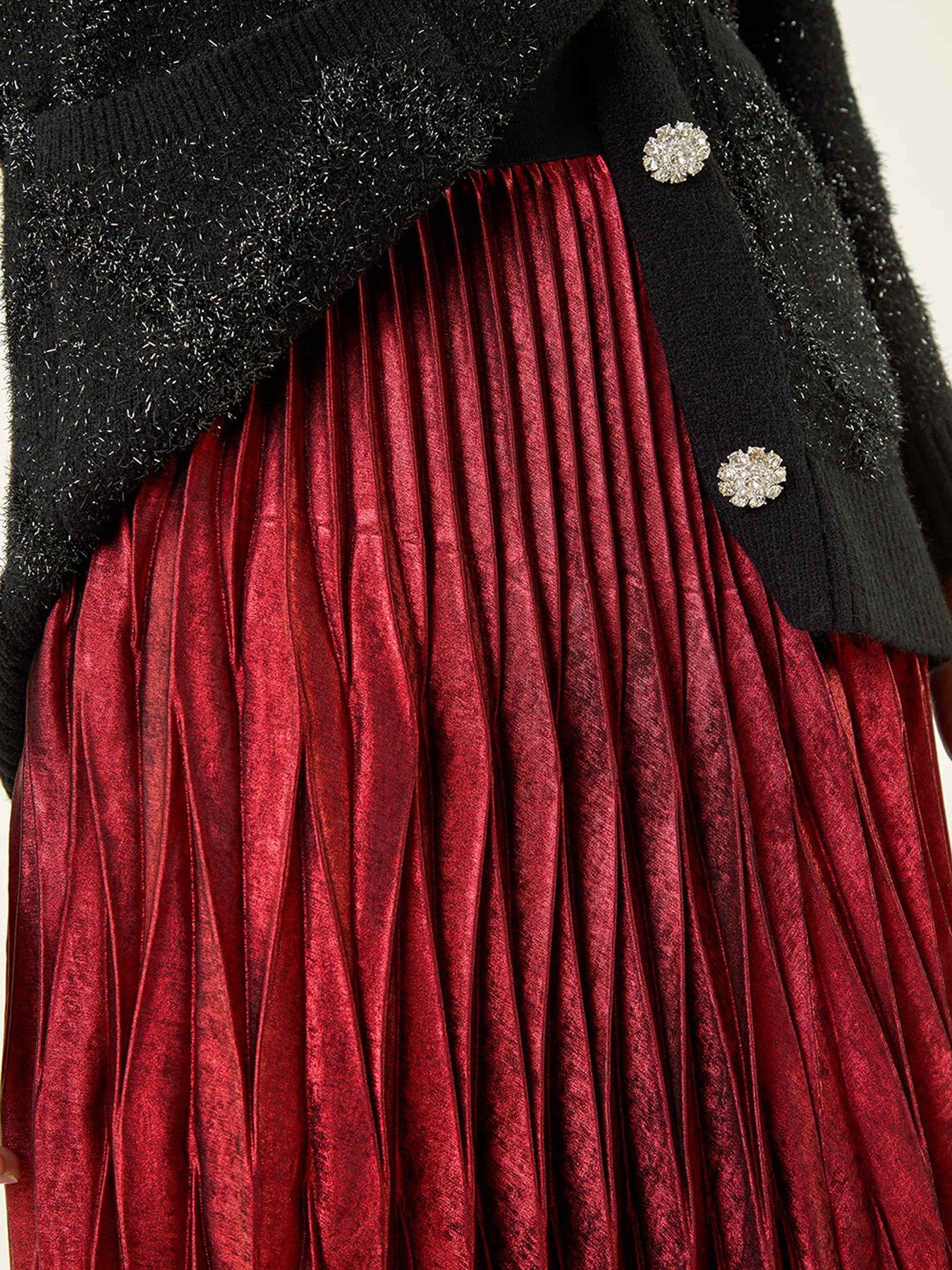  image of roman-foil-pleated-skirt-red