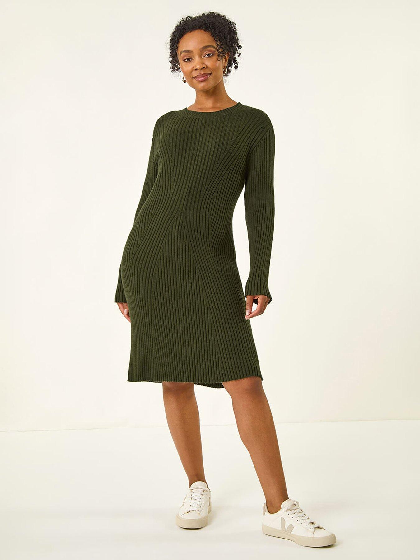 Roman Petite Ribbed Knitted Dress - Green