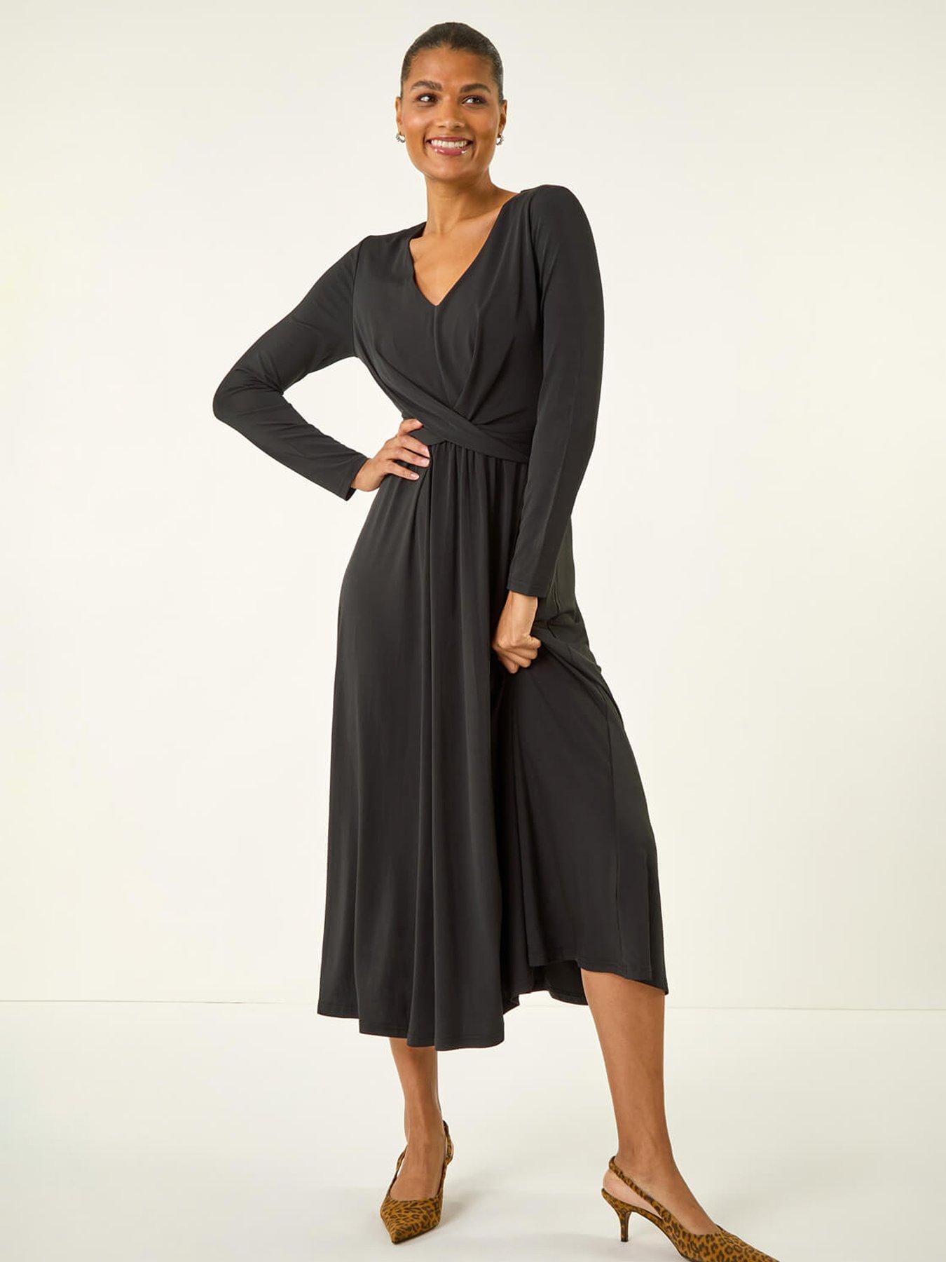 undefined Twist Front Stretch Midi Dress - Black