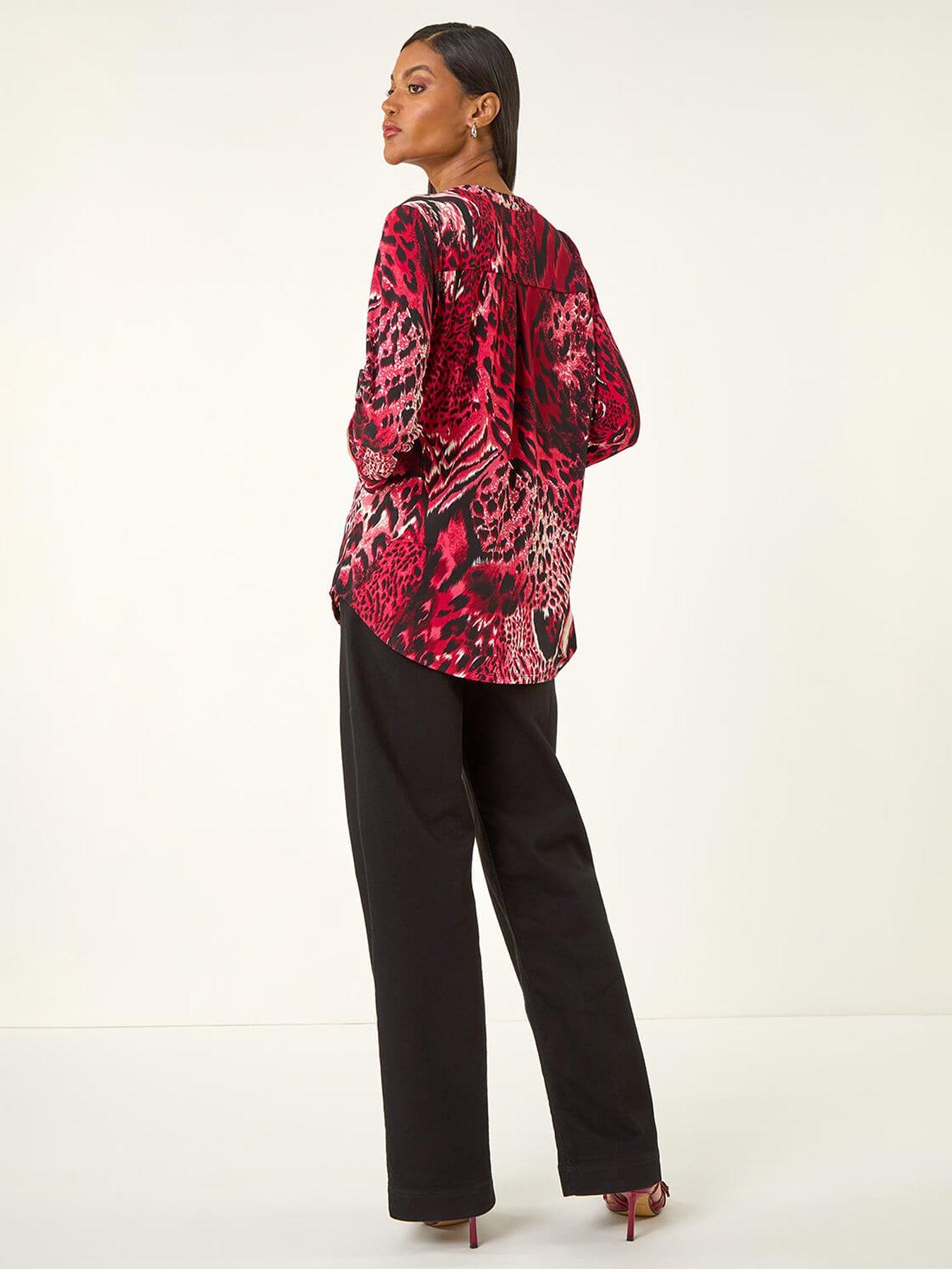 Image 2 of 5 of Roman Animal Puff Print Stretch Shirt - Red