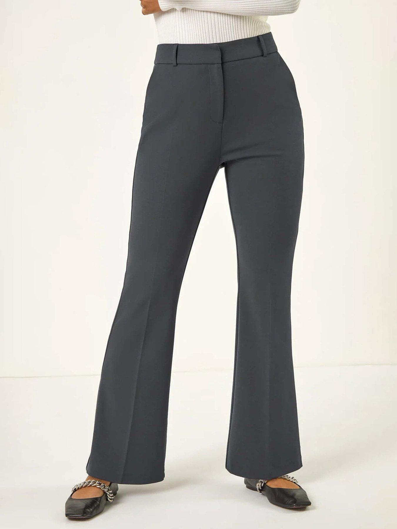 undefined Long Bootcut Stretch Trousers - Grey
