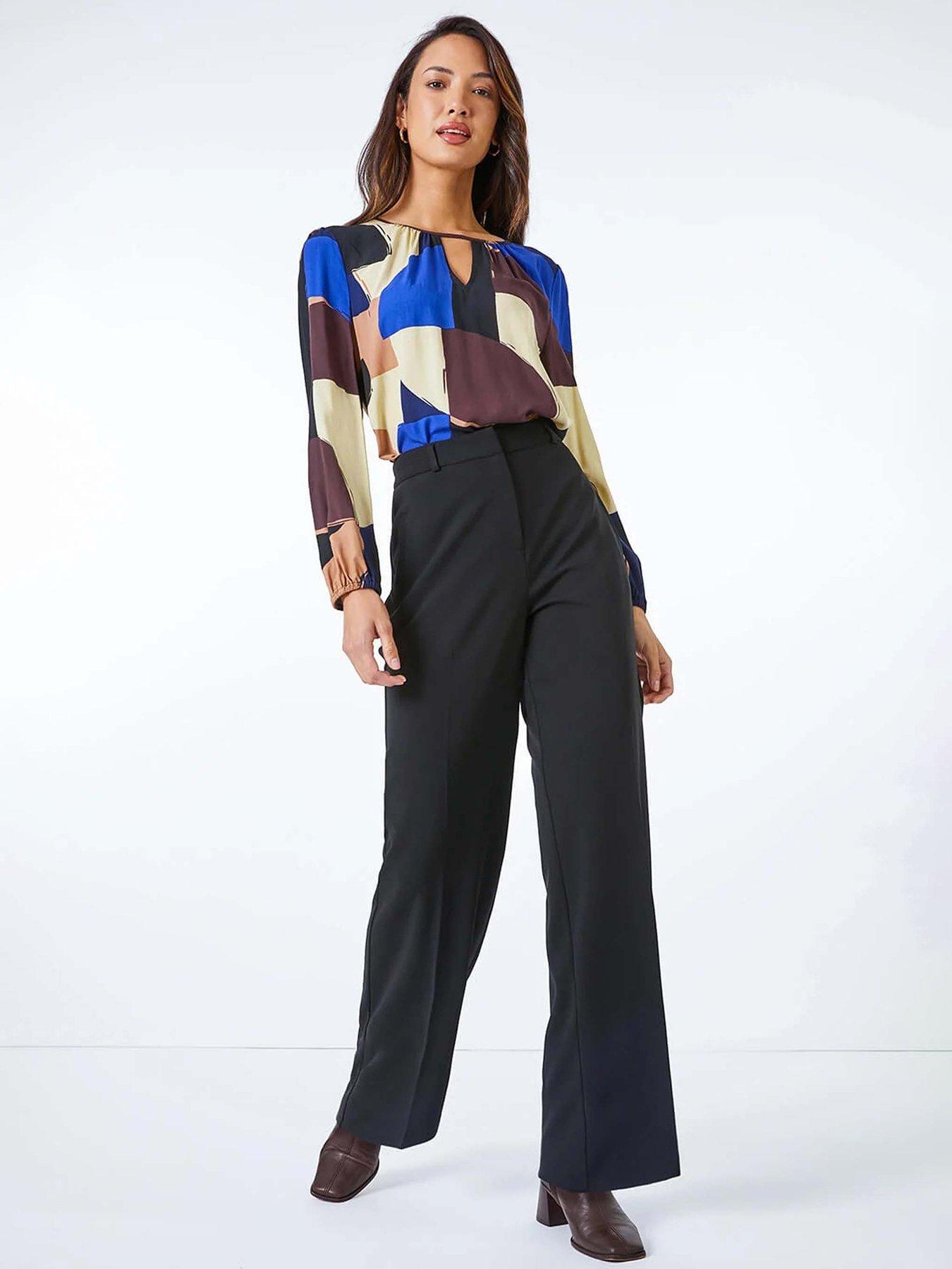 Image 3 of 5 of Roman Long Wide Leg Stretch Trousers - Black