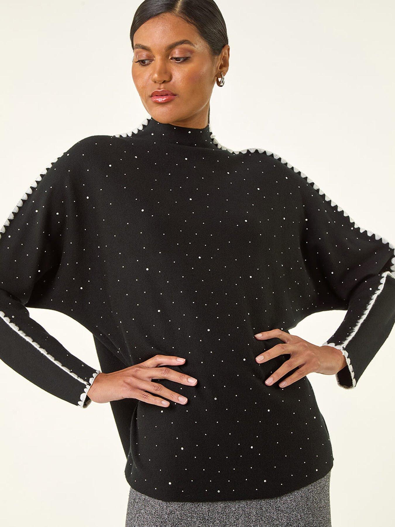 Image 1 of 5 of Roman Hotfix Blanket Stitch Knit Jumper - Black