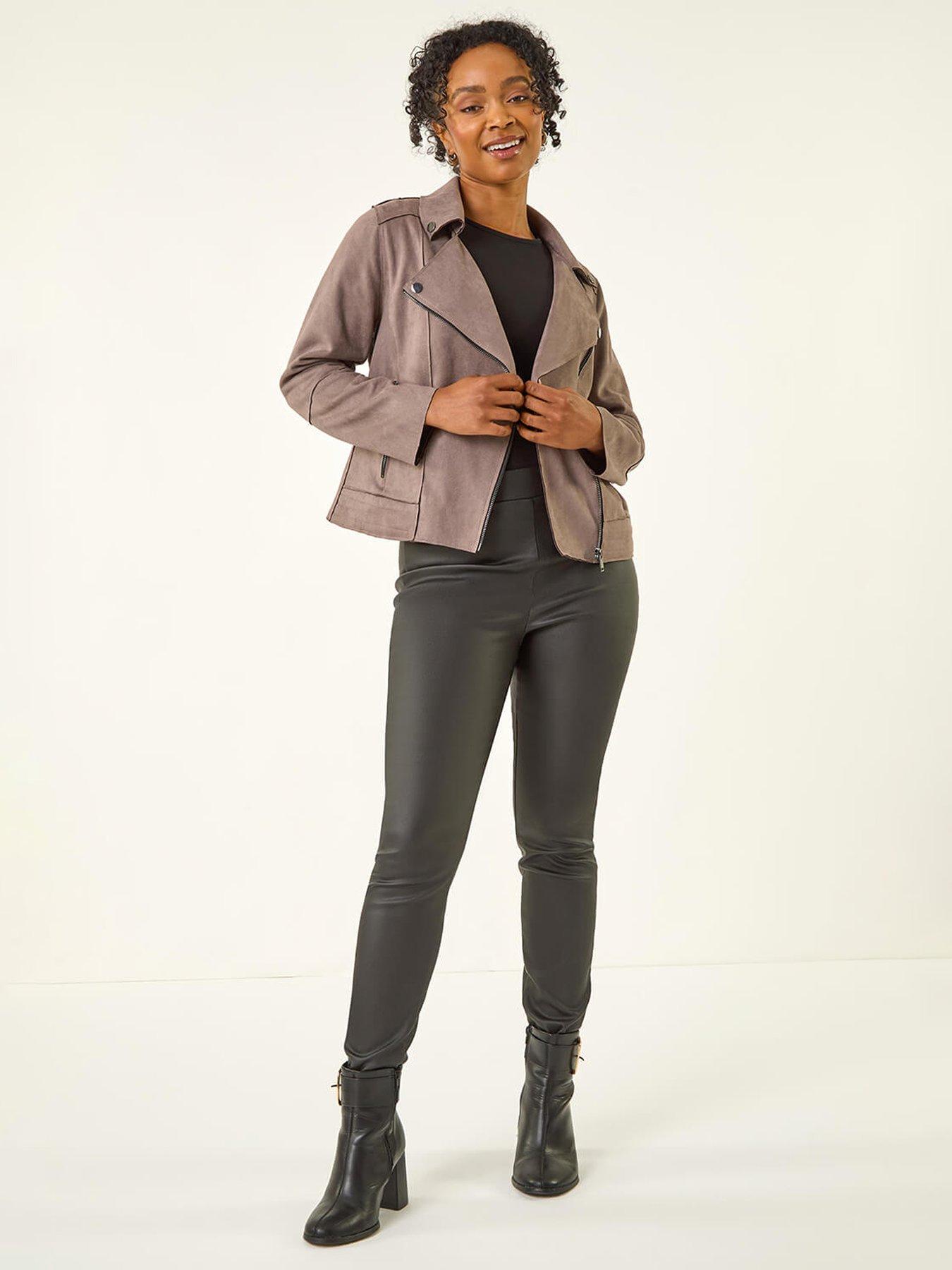 undefined Petite Suedette Biker Jacket - Brown