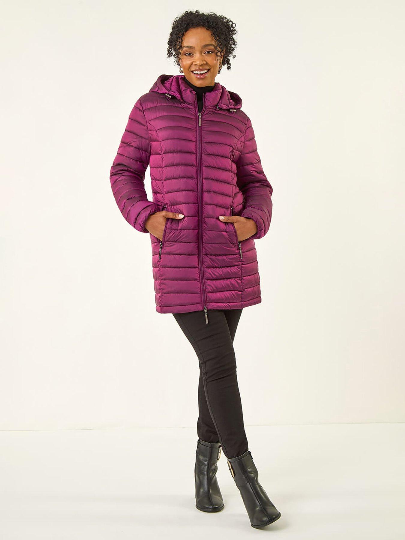 Image 1 of 5 of Roman Petite Quilted Longline Puffer Coat - Pink