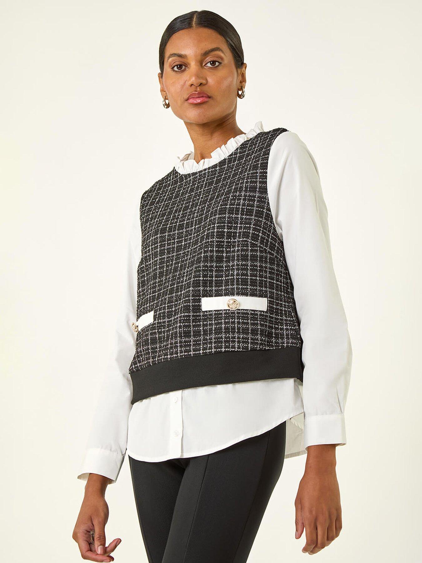 Image 1 of 5 of Roman Boucle Top &amp; Shirt - Black