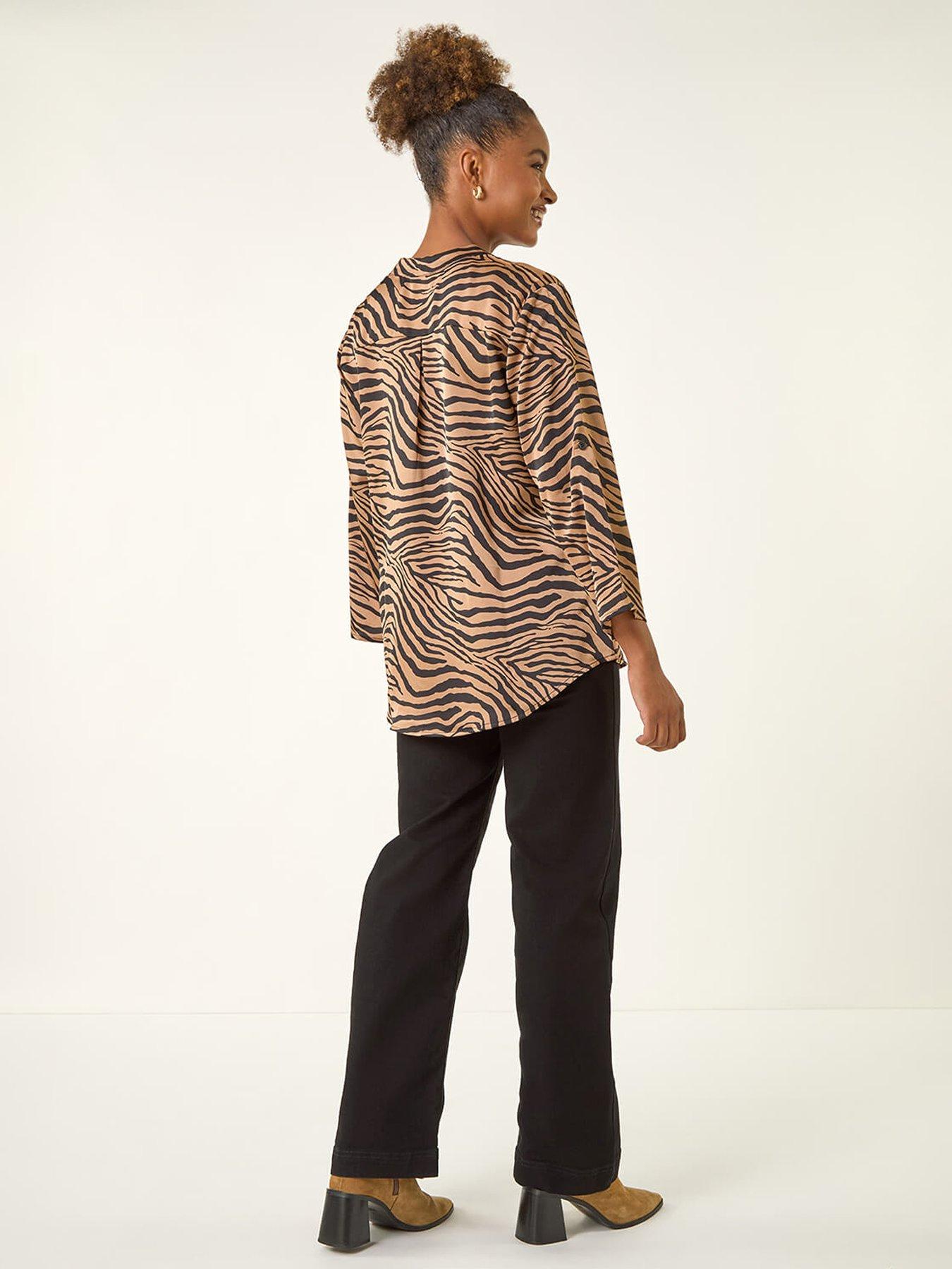 Image 2 of 5 of Roman Animal Print V-neck Shirt - Beige