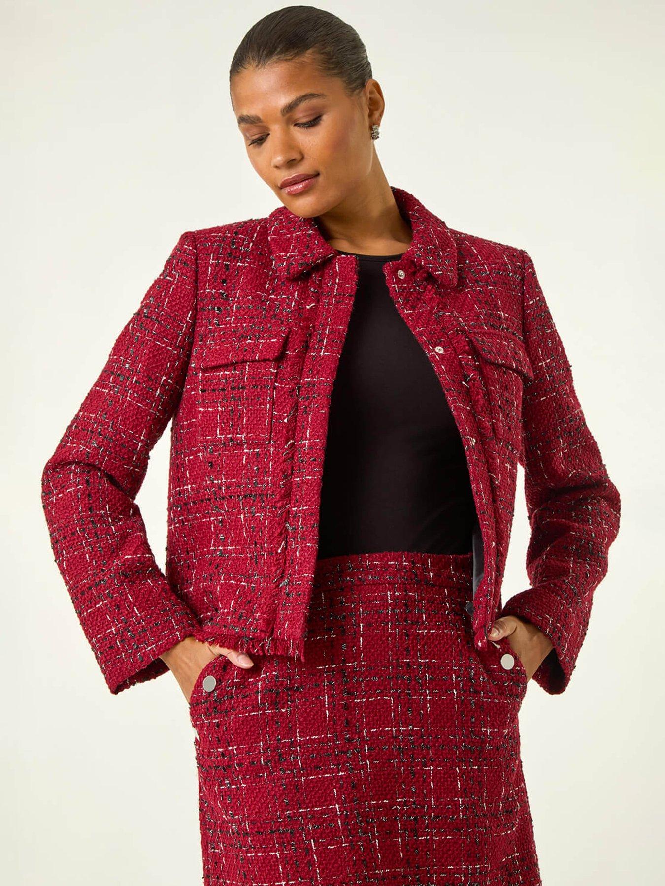 Roman Luxury Boucle Textured Jacket - Red