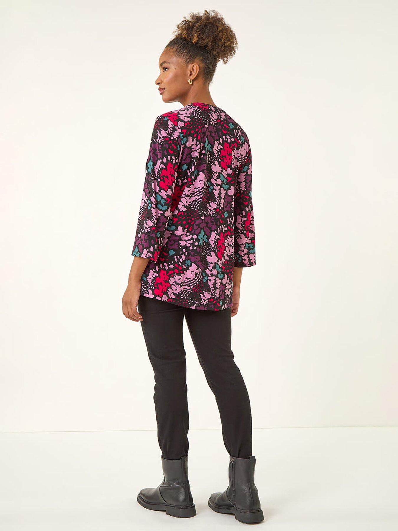 Image 2 of 5 of Roman Abstract Animal Print Pintuck Shirt - Pink
