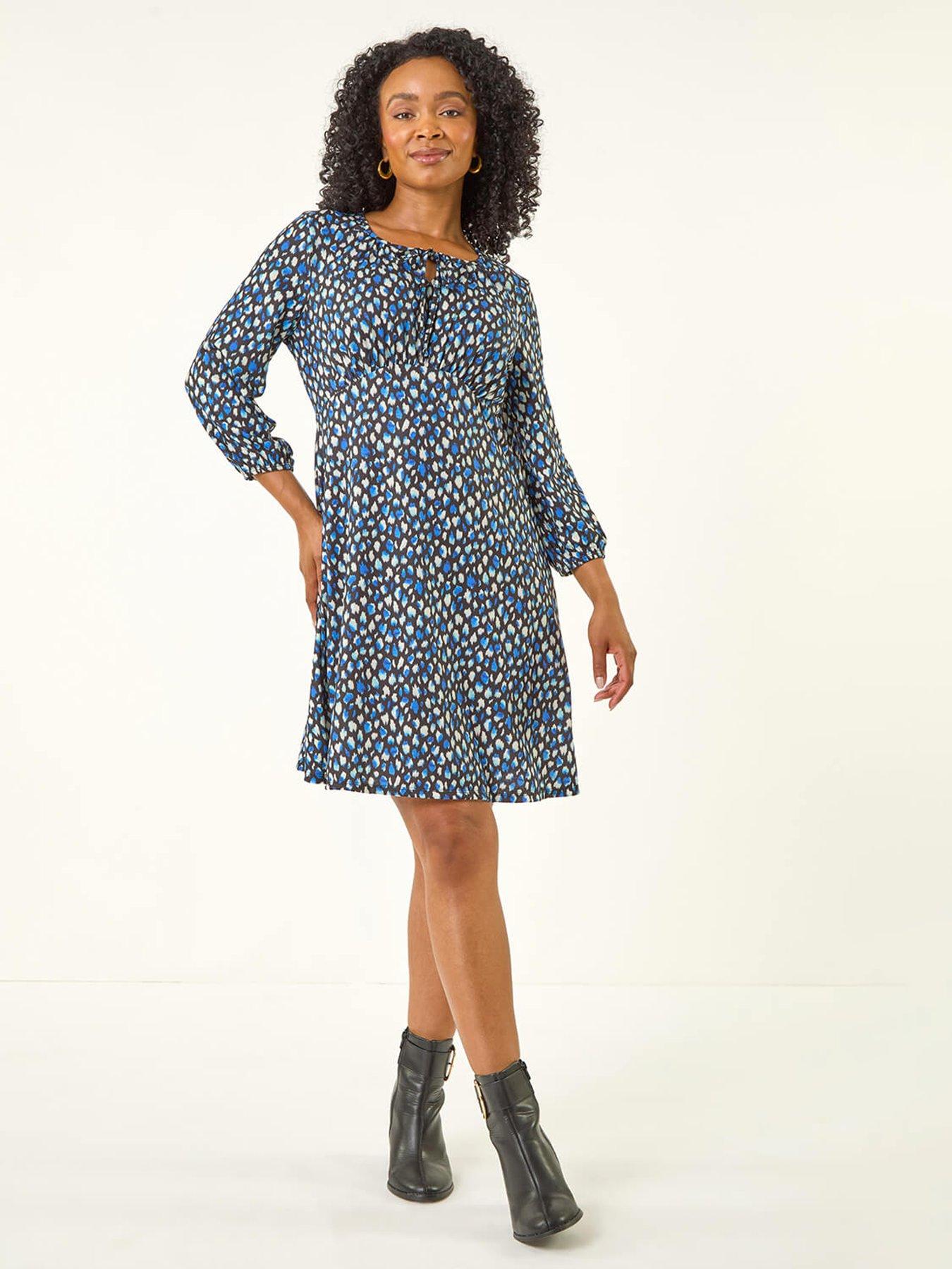 undefined Petite Spot Tie Front Dress - Blue