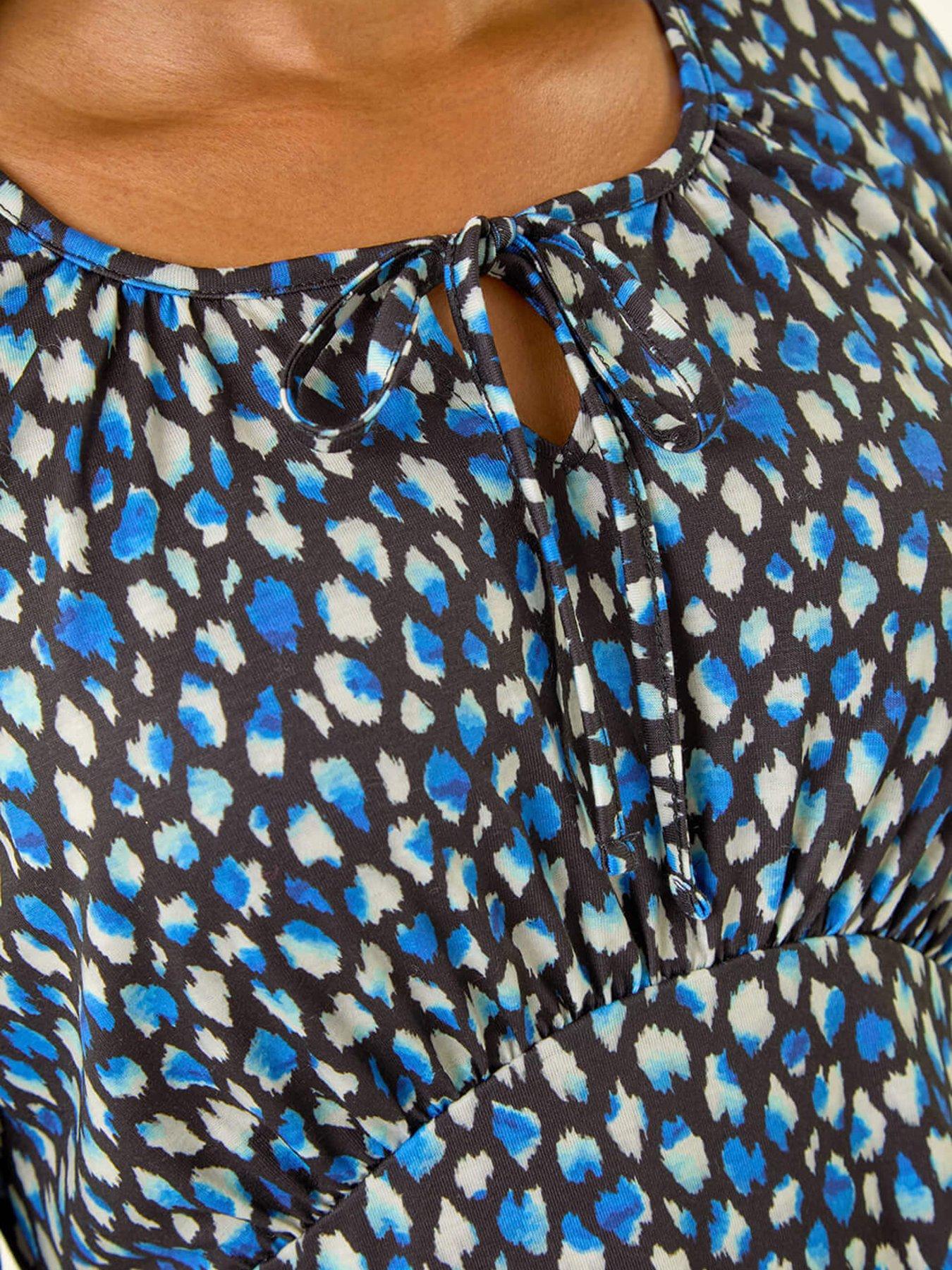 Image 5 of 5 of Roman Petite Spot Tie Front Dress - Blue