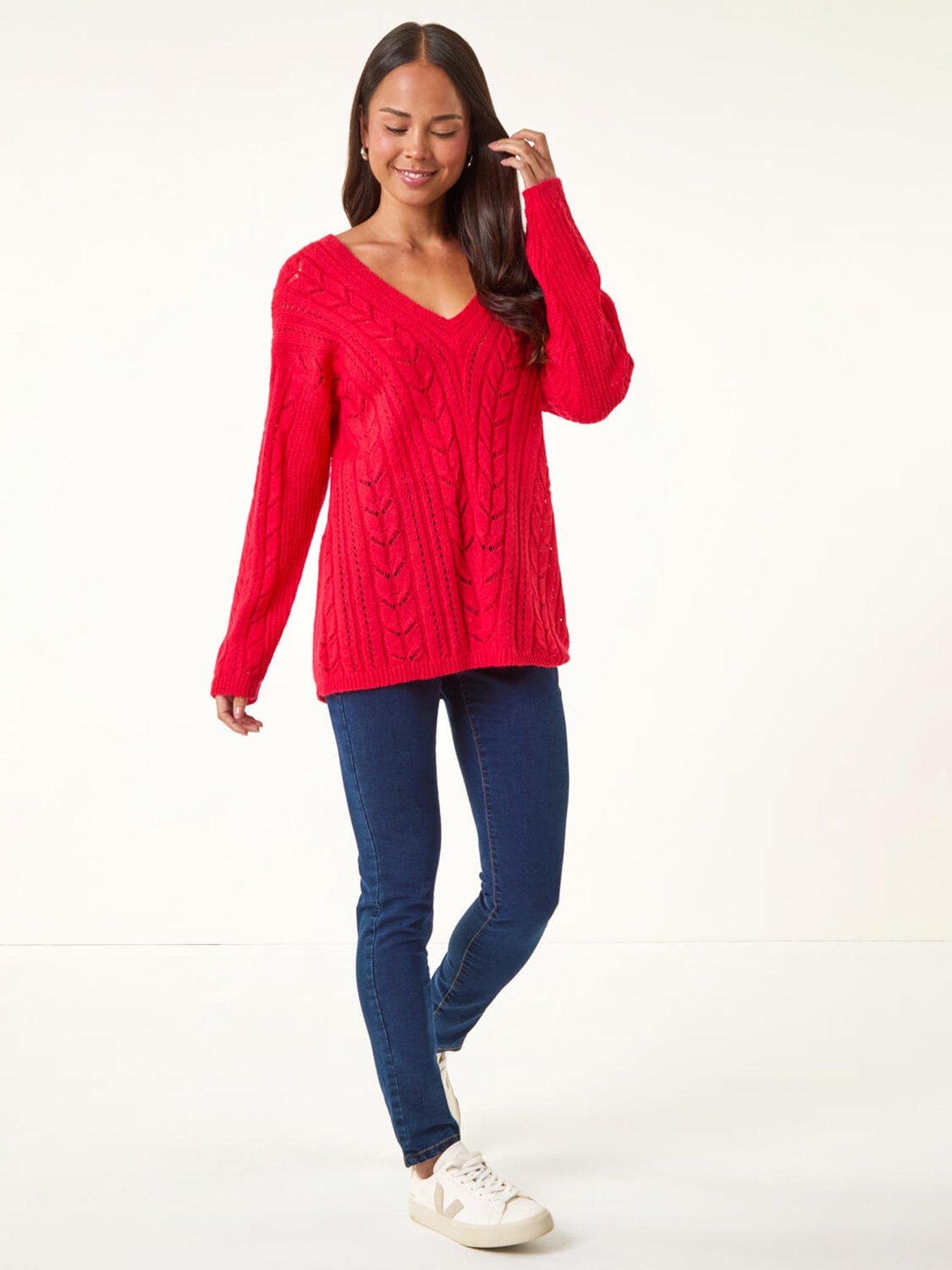 Image 3 of 5 of Roman Petite V-Neck Knit Jumper - Red