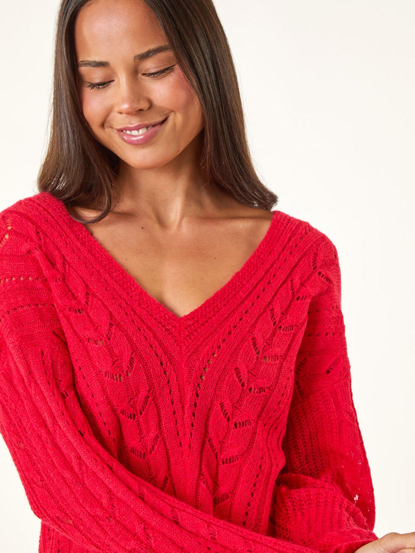 Image 4 of 5 of Roman Petite V-Neck Knit Jumper - Red