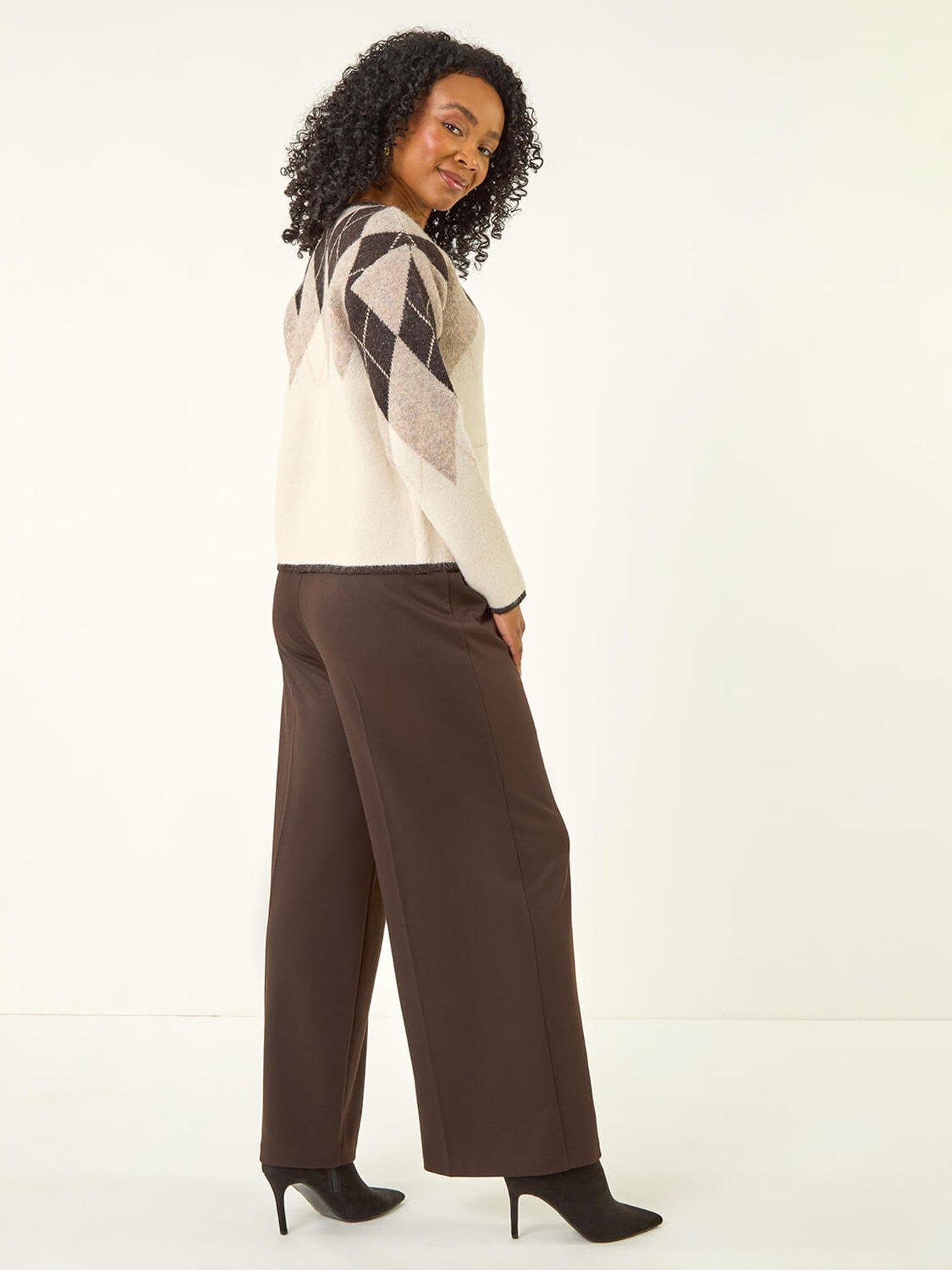 Image 2 of 5 of Roman Petite Buttoned Argyle Knit Cardigan - Beige