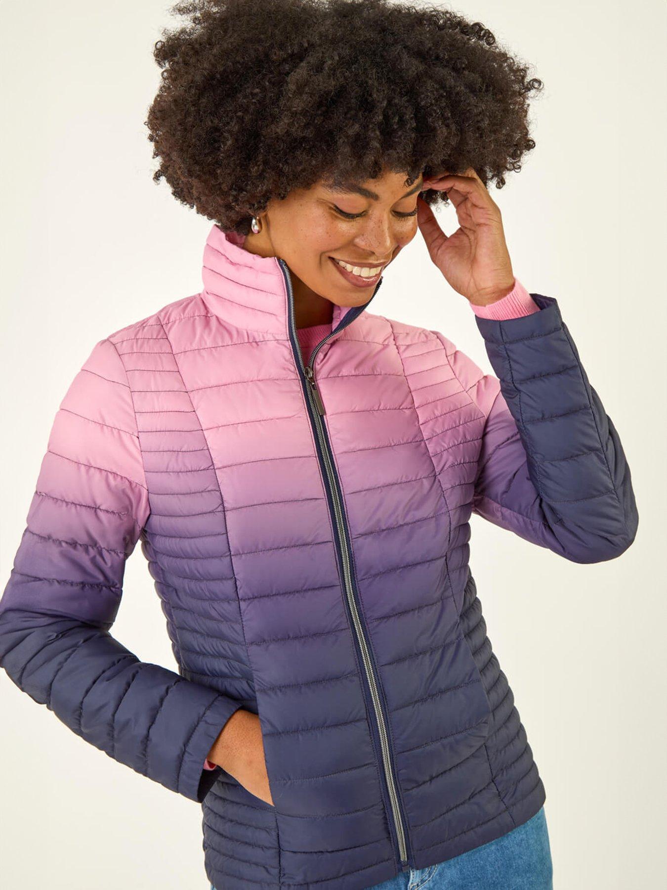 undefined Ombre Funnel Neck Padded Coat - Purple