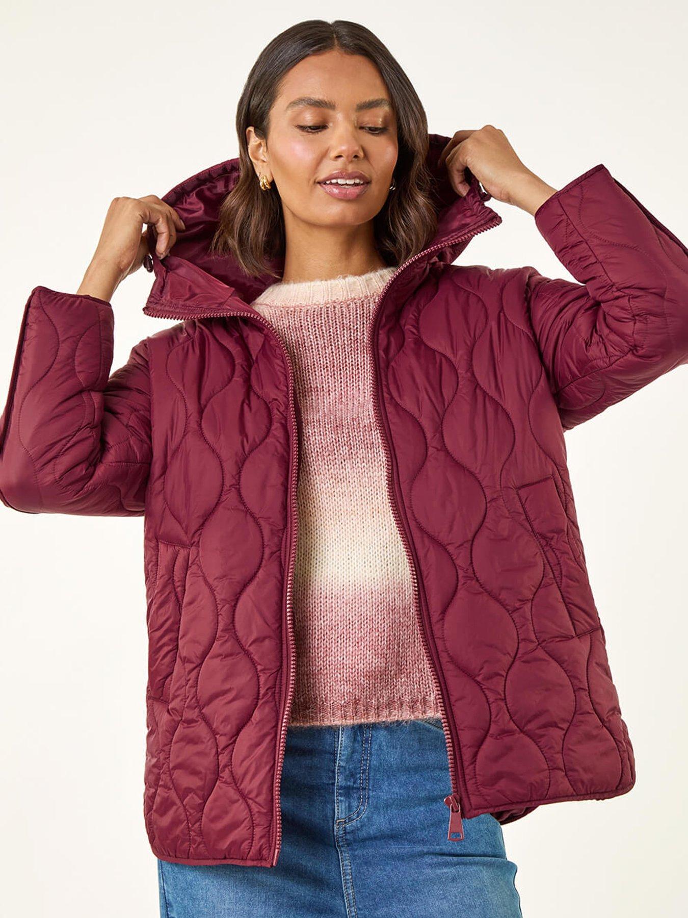 undefined Quilted Hooded Coat - Red