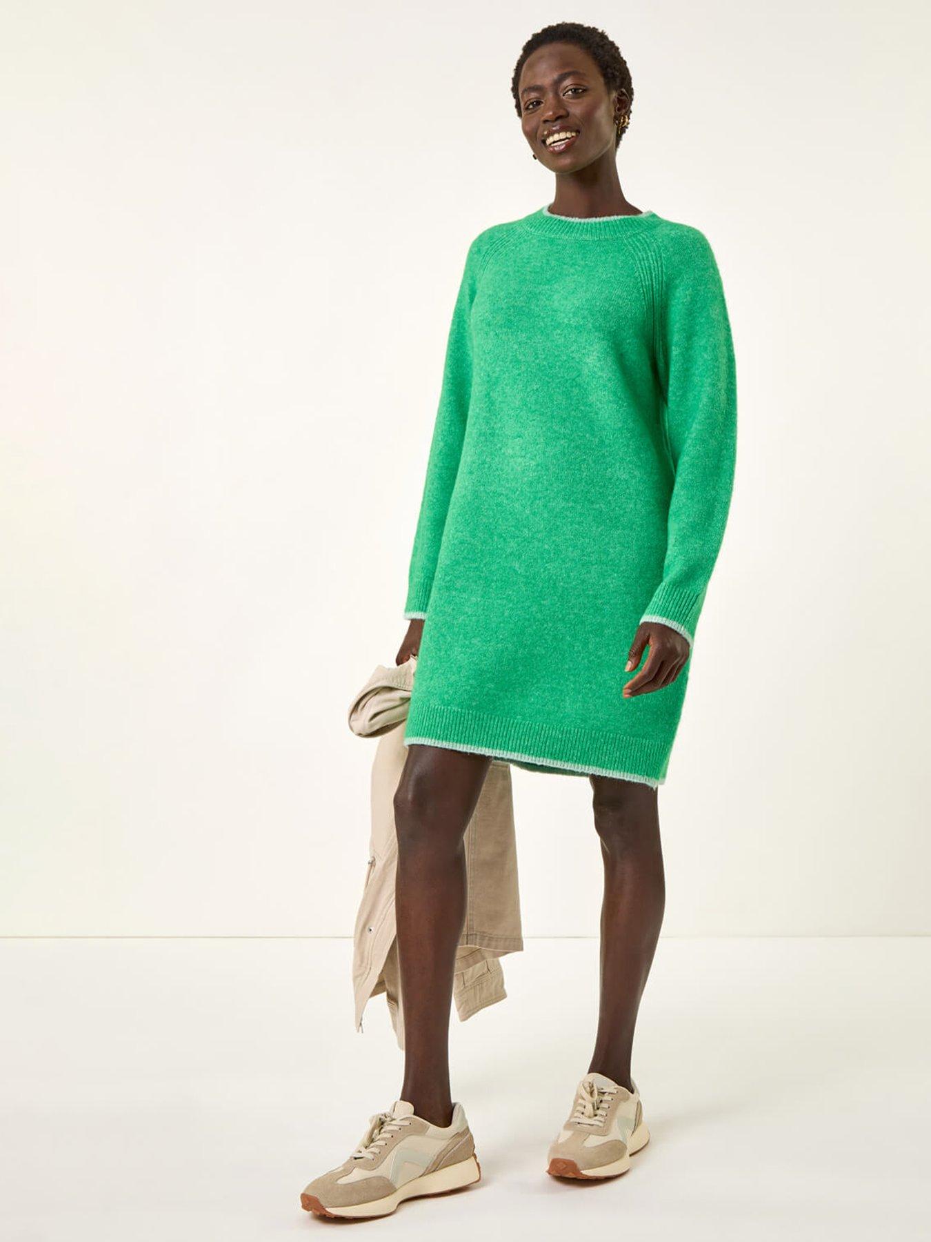 Image 1 of 5 of Roman High Neck Knitted Shift Dress - Green