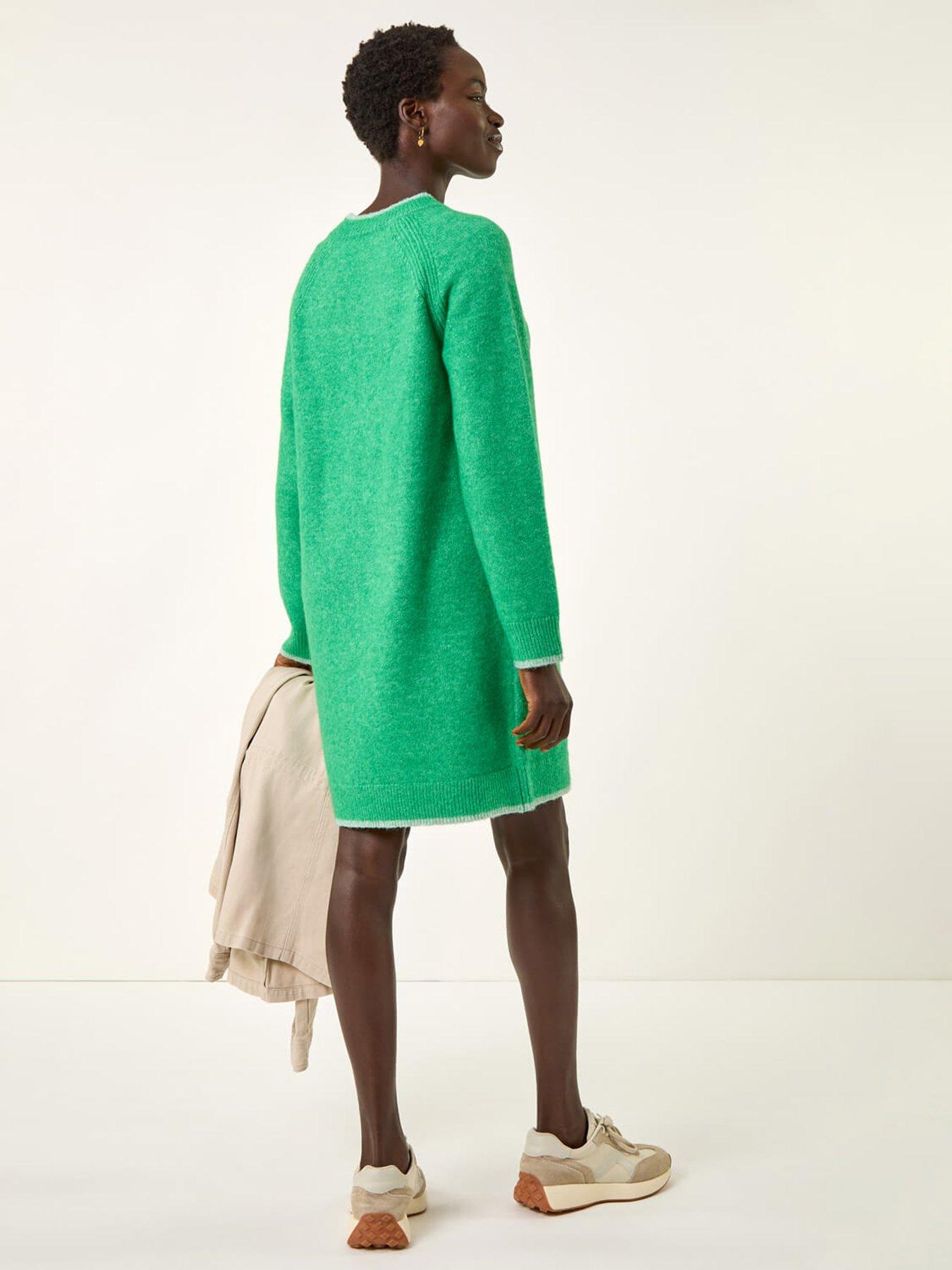 Image 2 of 5 of Roman High Neck Knitted Shift Dress - Green