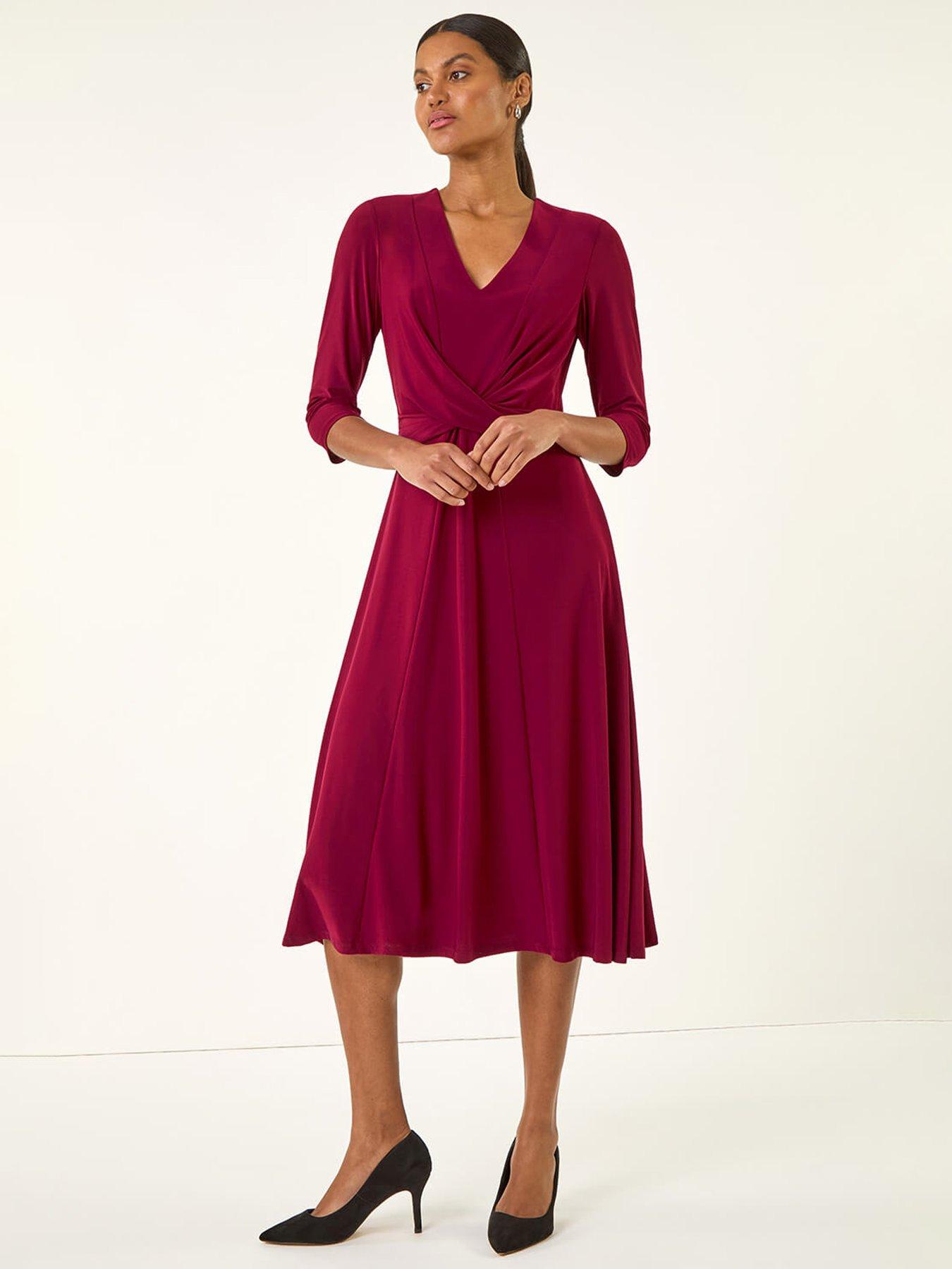 undefined Stretch Crossover Midi Dress - Red