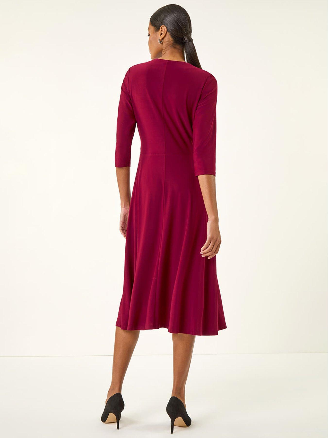 Image 2 of 5 of Roman Stretch Crossover Midi Dress - Red