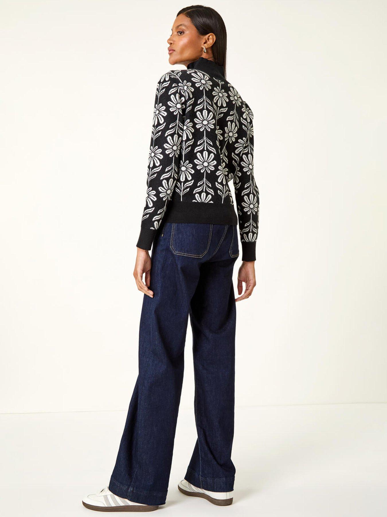  image of roman-floral-zip-front-jumper-black