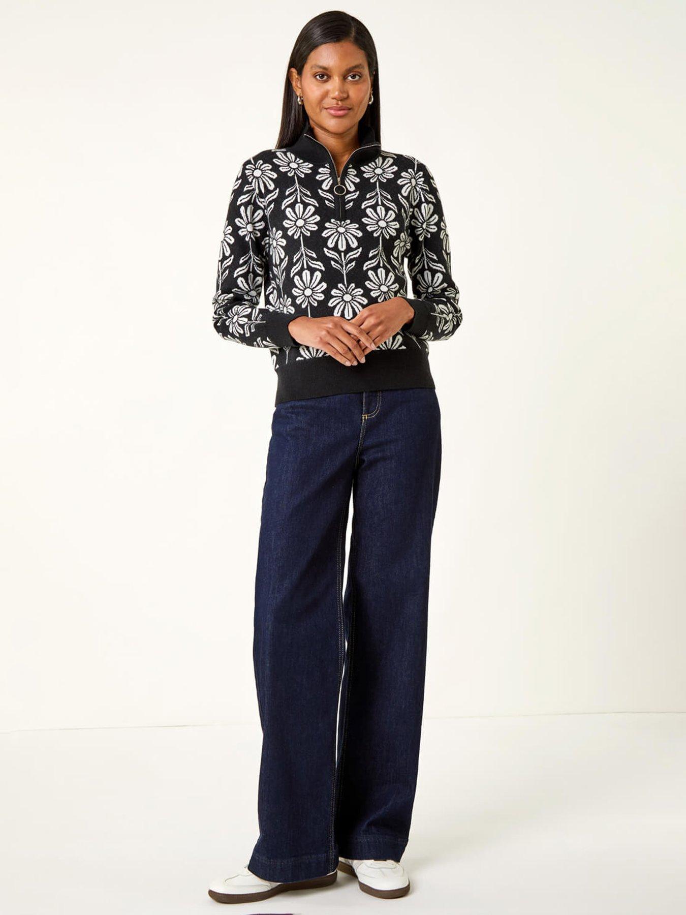  image of roman-floral-zip-front-jumper-black