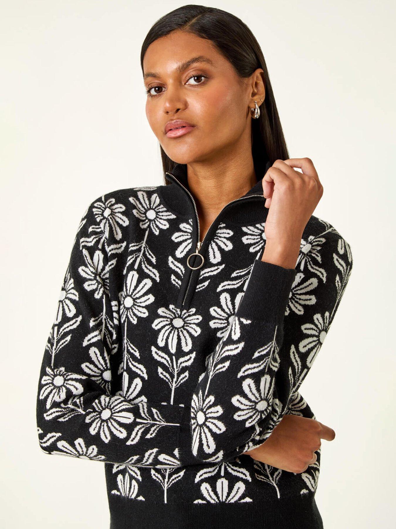 image of roman-floral-zip-front-jumper-black