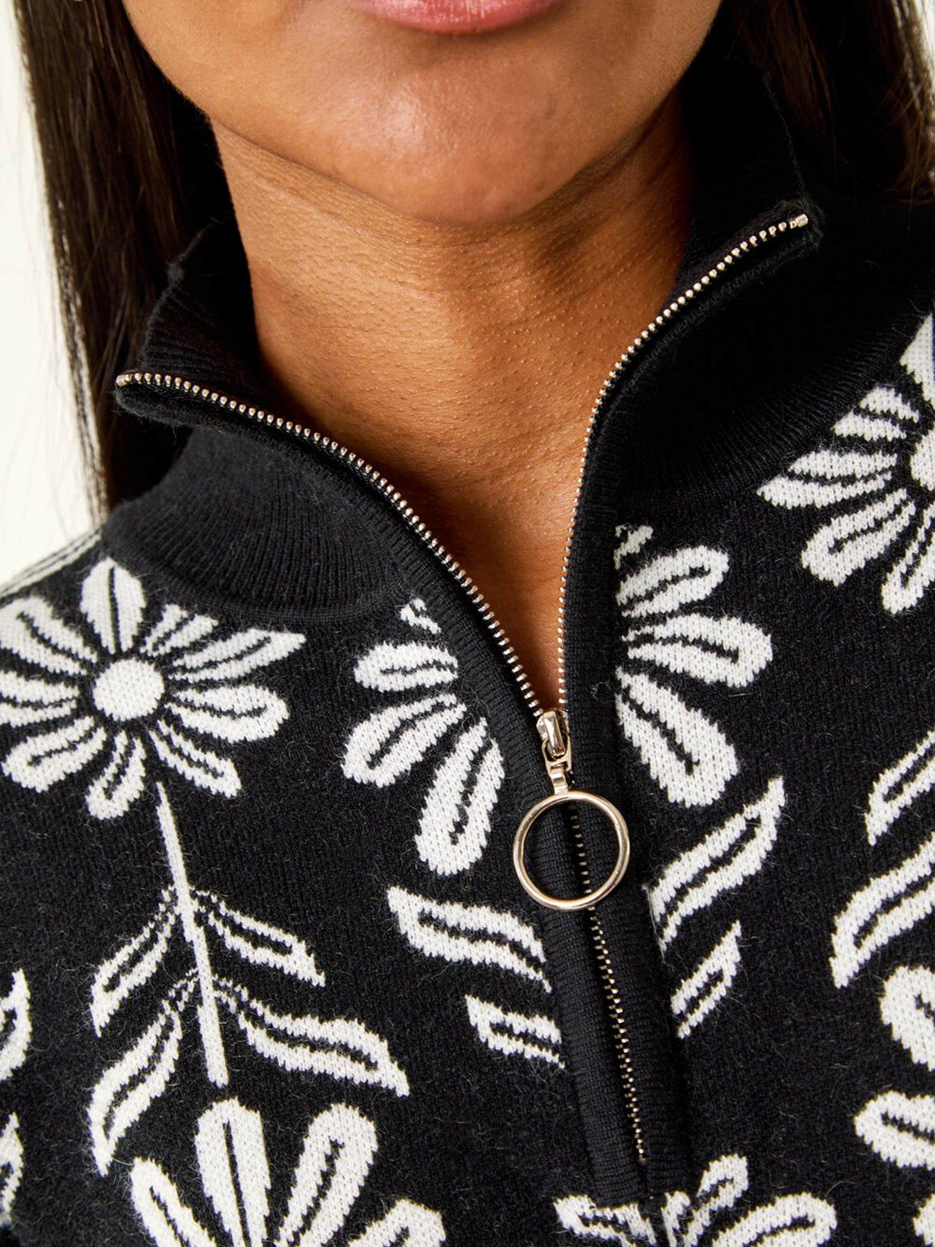  image of roman-floral-zip-front-jumper-black