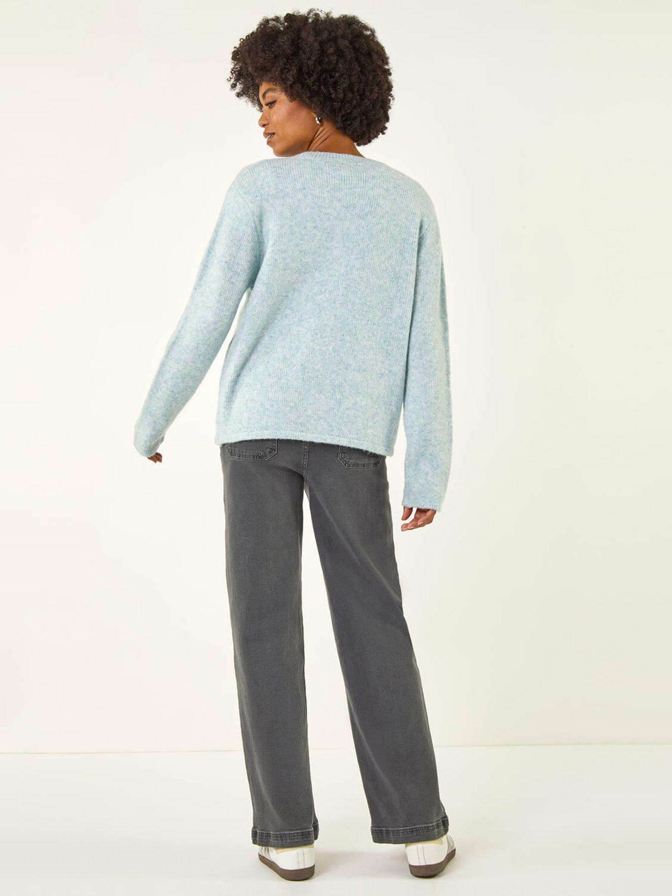 Image 2 of 5 of Roman Floral Buttoned Knit Cardigan - Blue