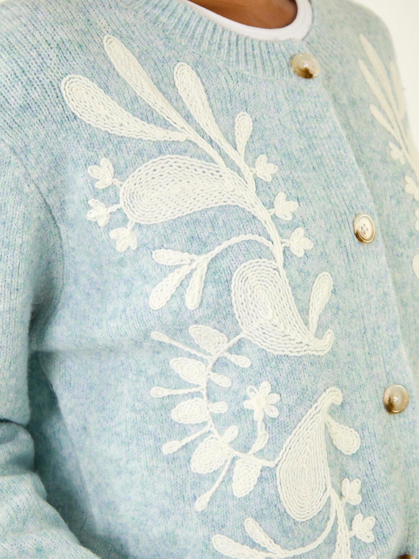Image 5 of 5 of Roman Floral Buttoned Knit Cardigan - Blue