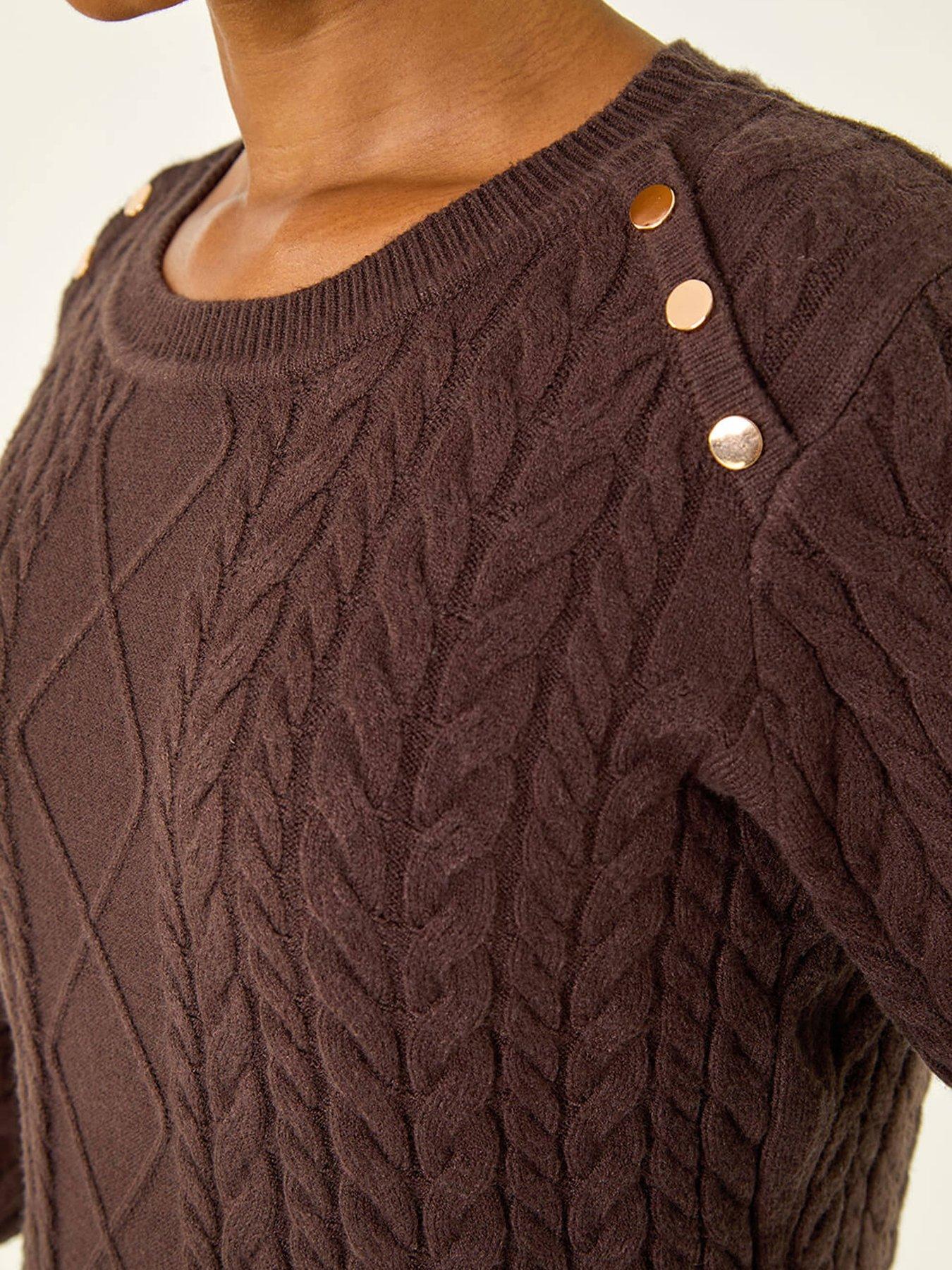 Image 5 of 5 of Roman Petite Button Cable Knit Jumper - Brown
