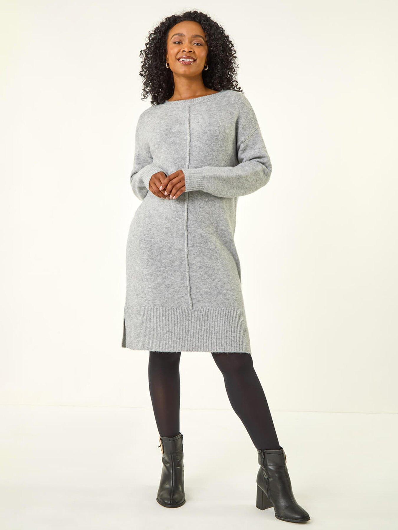 undefined Petite Knitted Pintuck Shift Dress - Grey