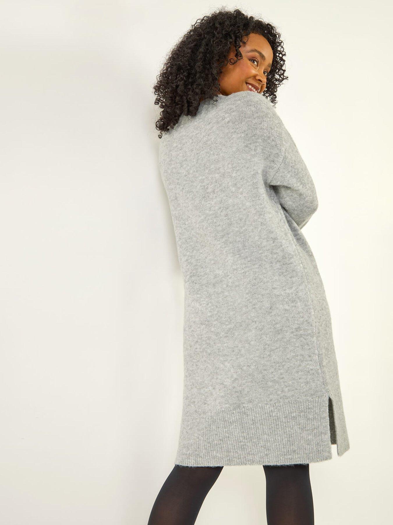 Image 4 of 5 of Roman Petite Knitted Pintuck Shift Dress - Grey