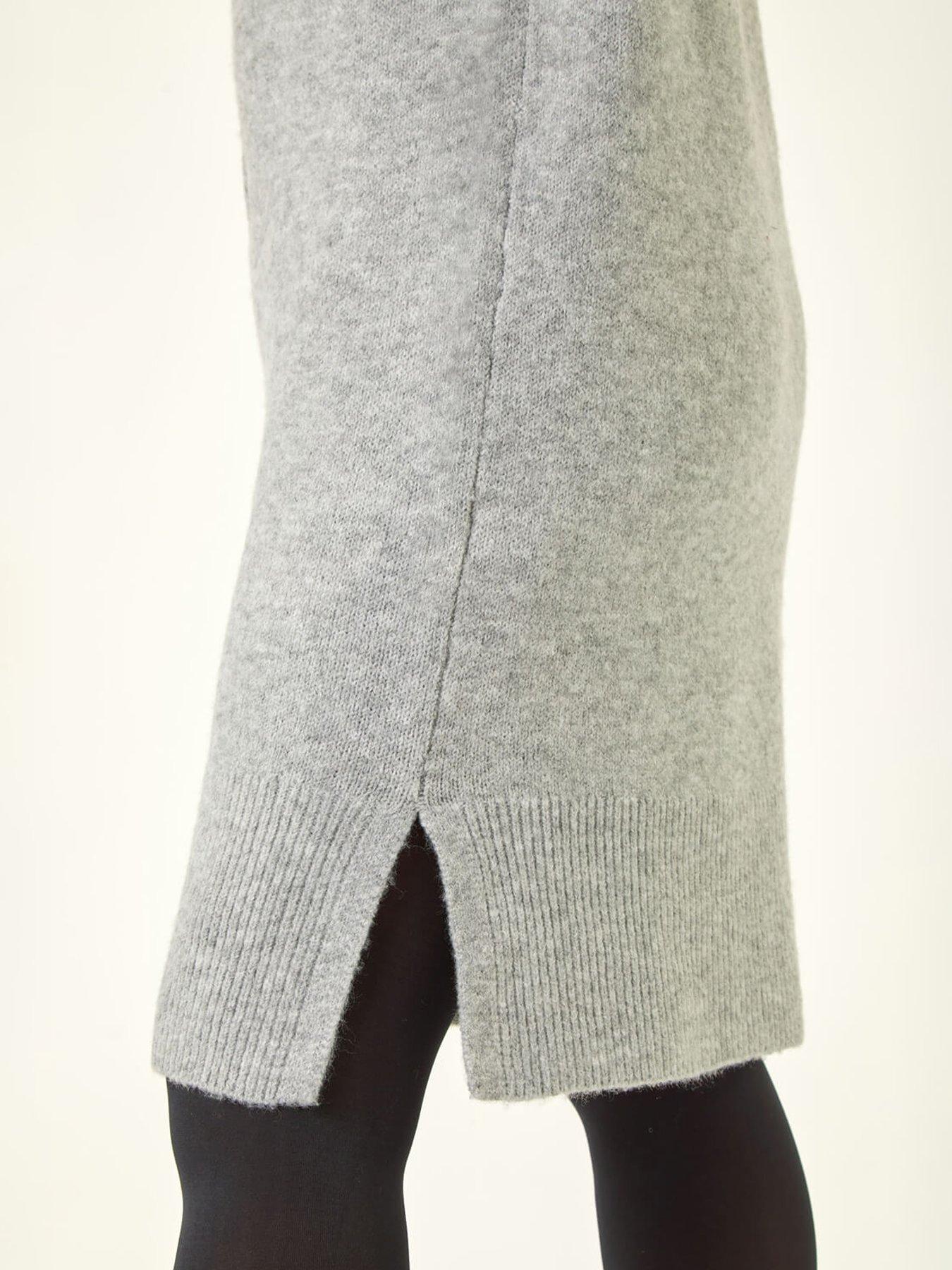 Image 5 of 5 of Roman Petite Knitted Pintuck Shift Dress - Grey