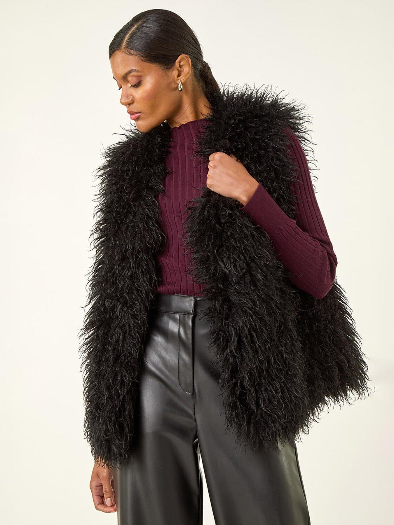 undefined Longline Faux Fur Gilet - Black