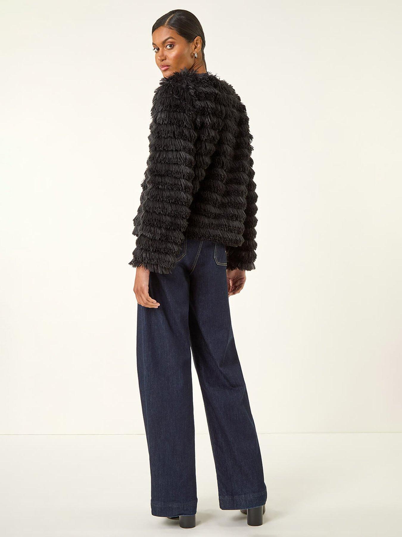  image of roman-faux-fur-fluffy-layered-jacket-black