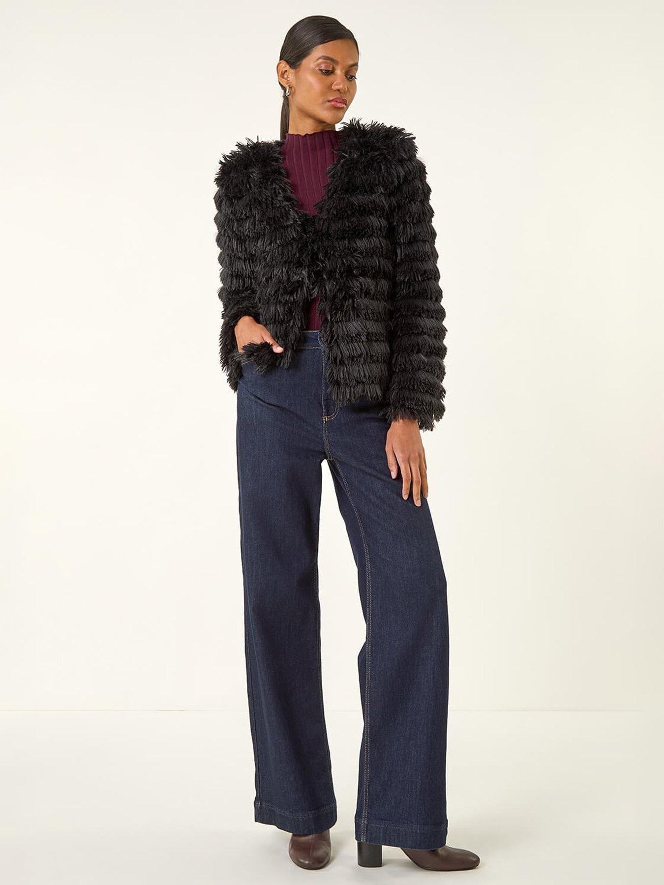  image of roman-faux-fur-fluffy-layered-jacket-black
