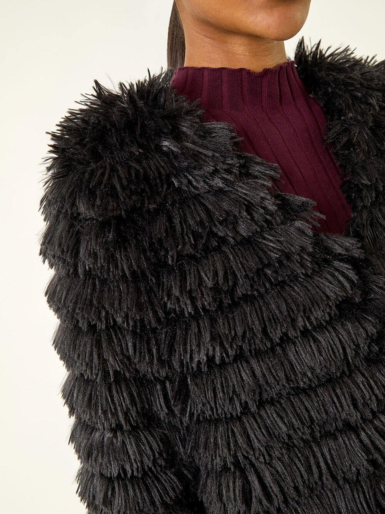 image of roman-faux-fur-fluffy-layered-jacket-black