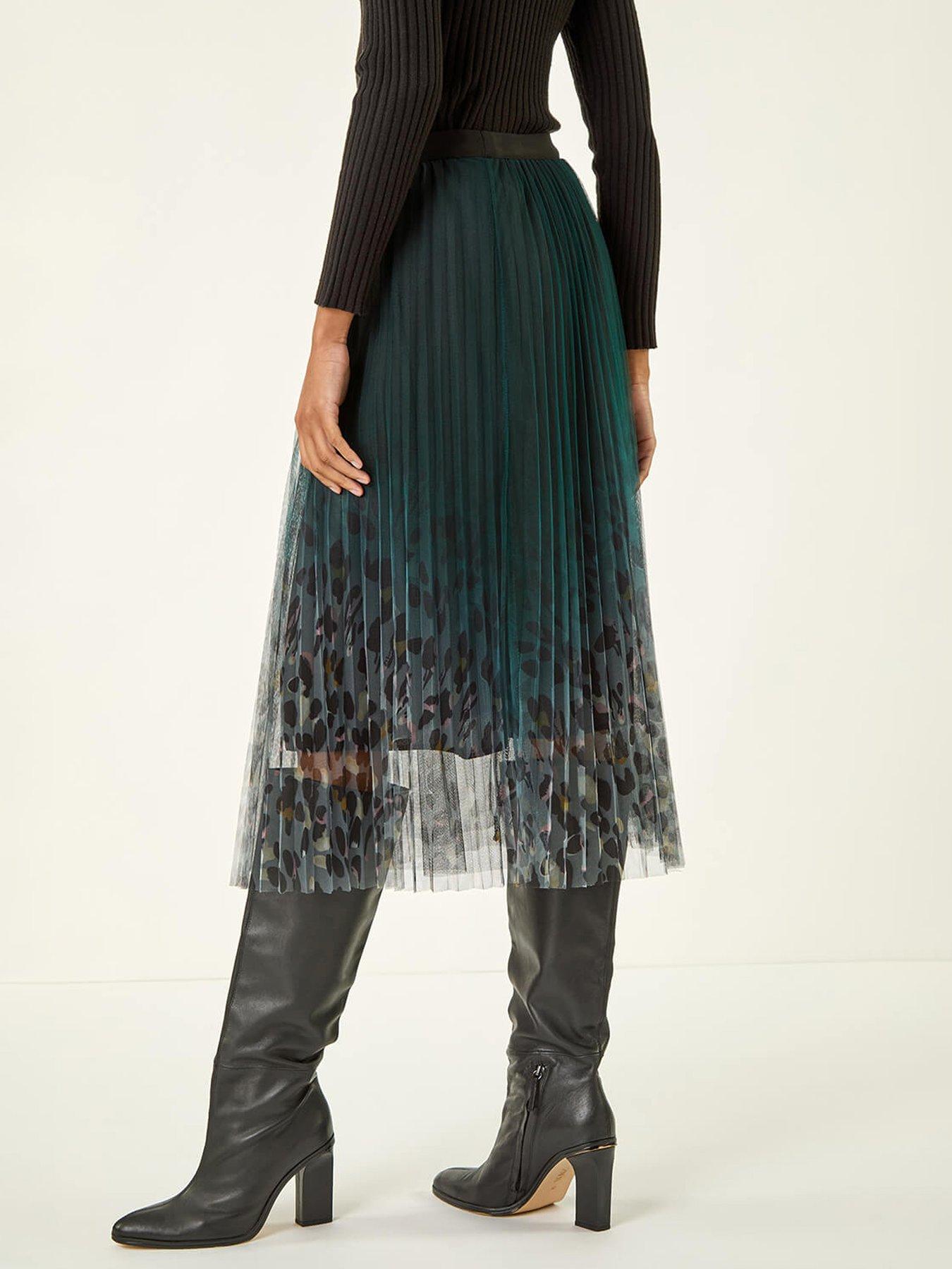  image of roman-printed-pleat-mesh-skirt-green