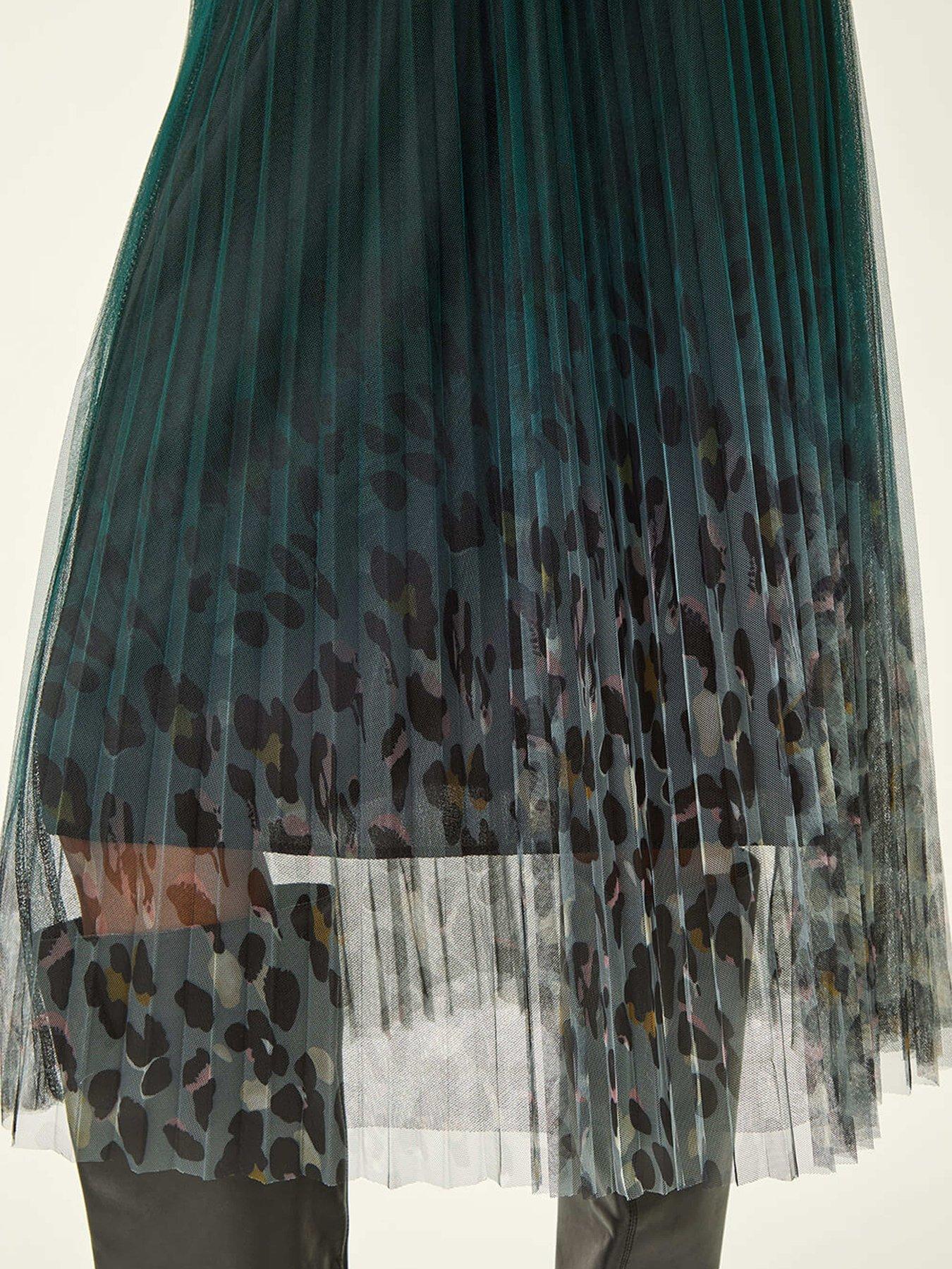  image of roman-printed-pleat-mesh-skirt-green