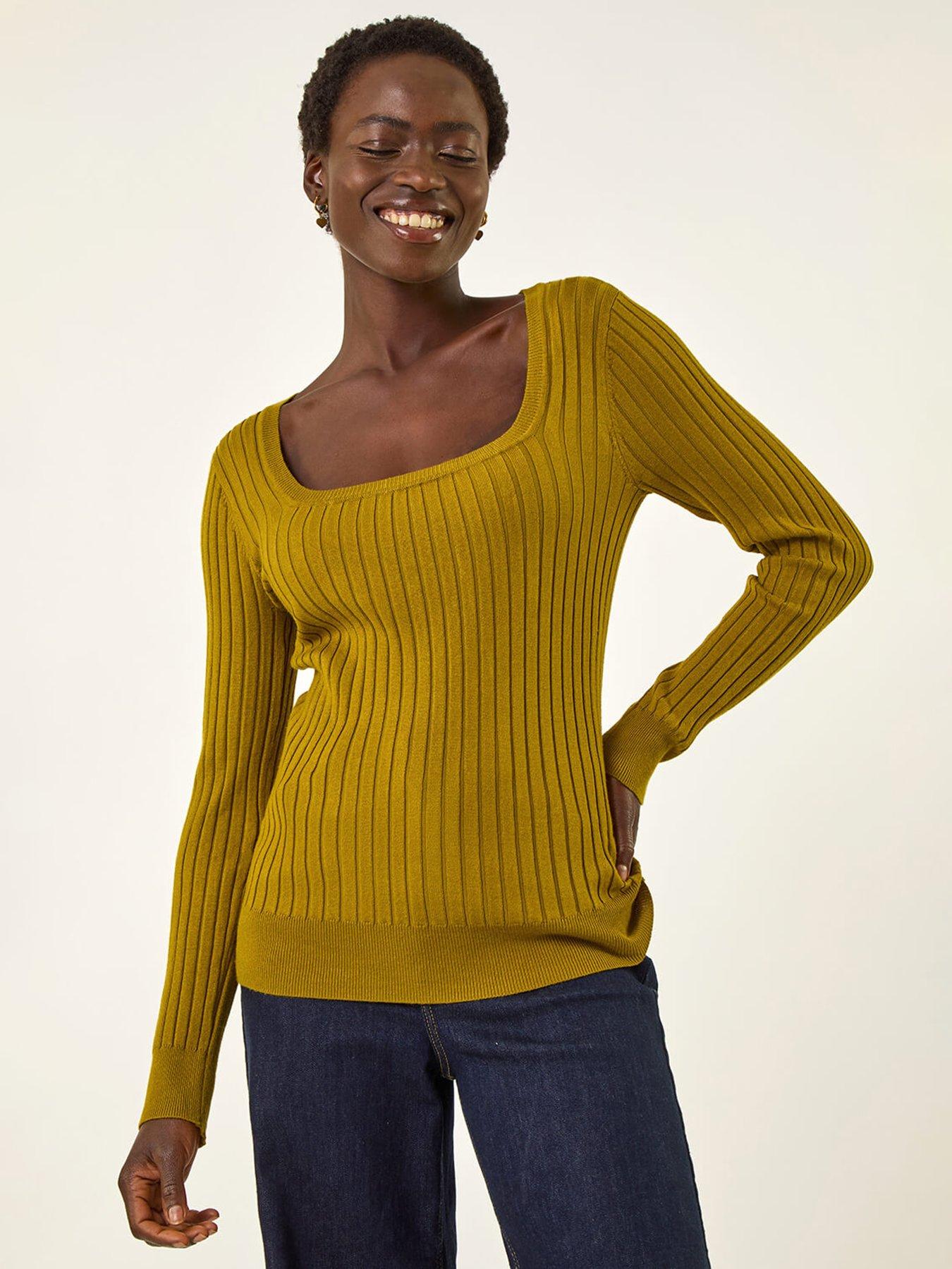 undefined Square Neck Ribbed Knit Jumper - Green