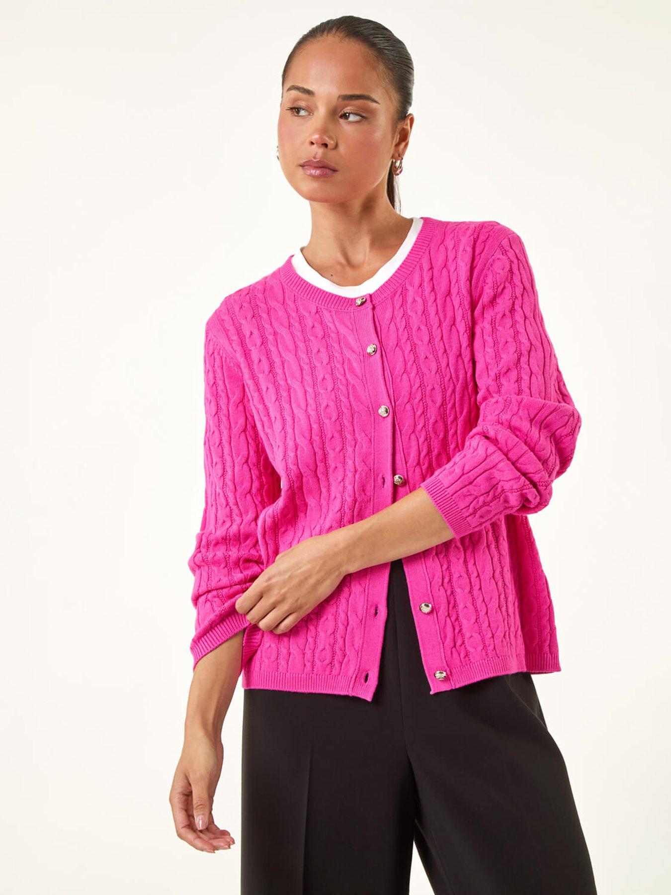 undefined Petite Cable Knitted Cardigan - Pink