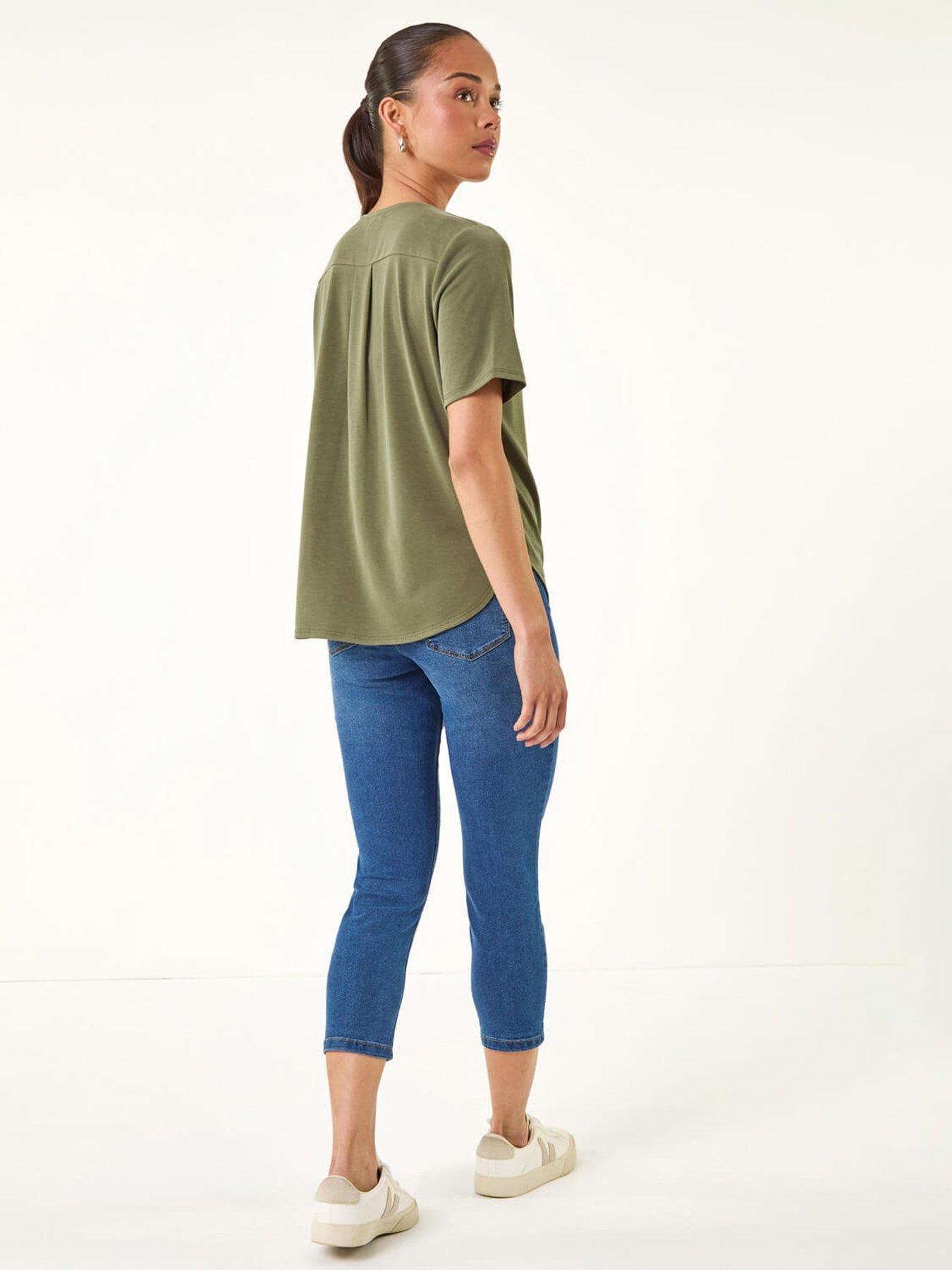 Image 2 of 5 of Roman Petite V-Neck Buttoned Blouse - Green