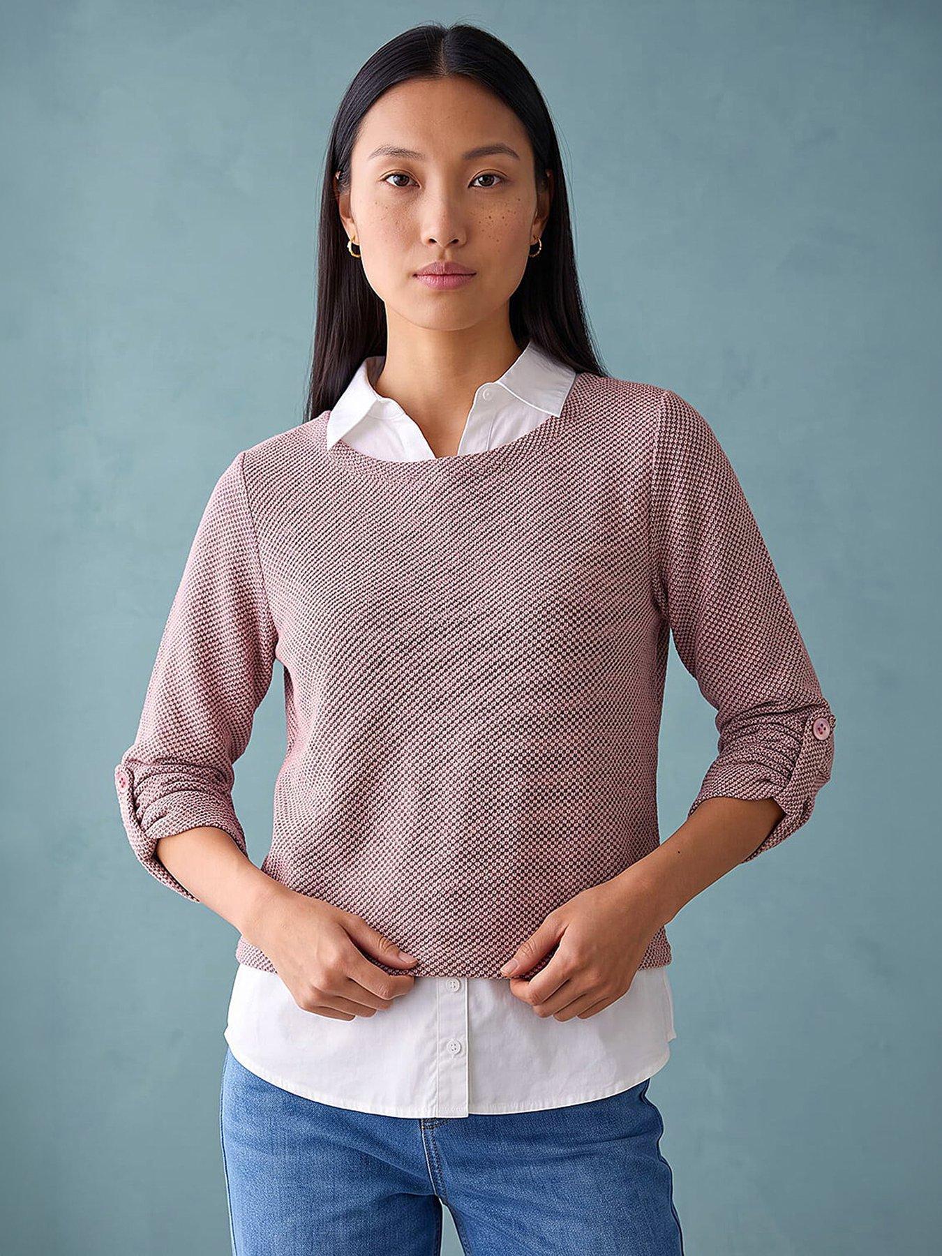 Roman Mock Shirt Textured Knit Jumper - Pink